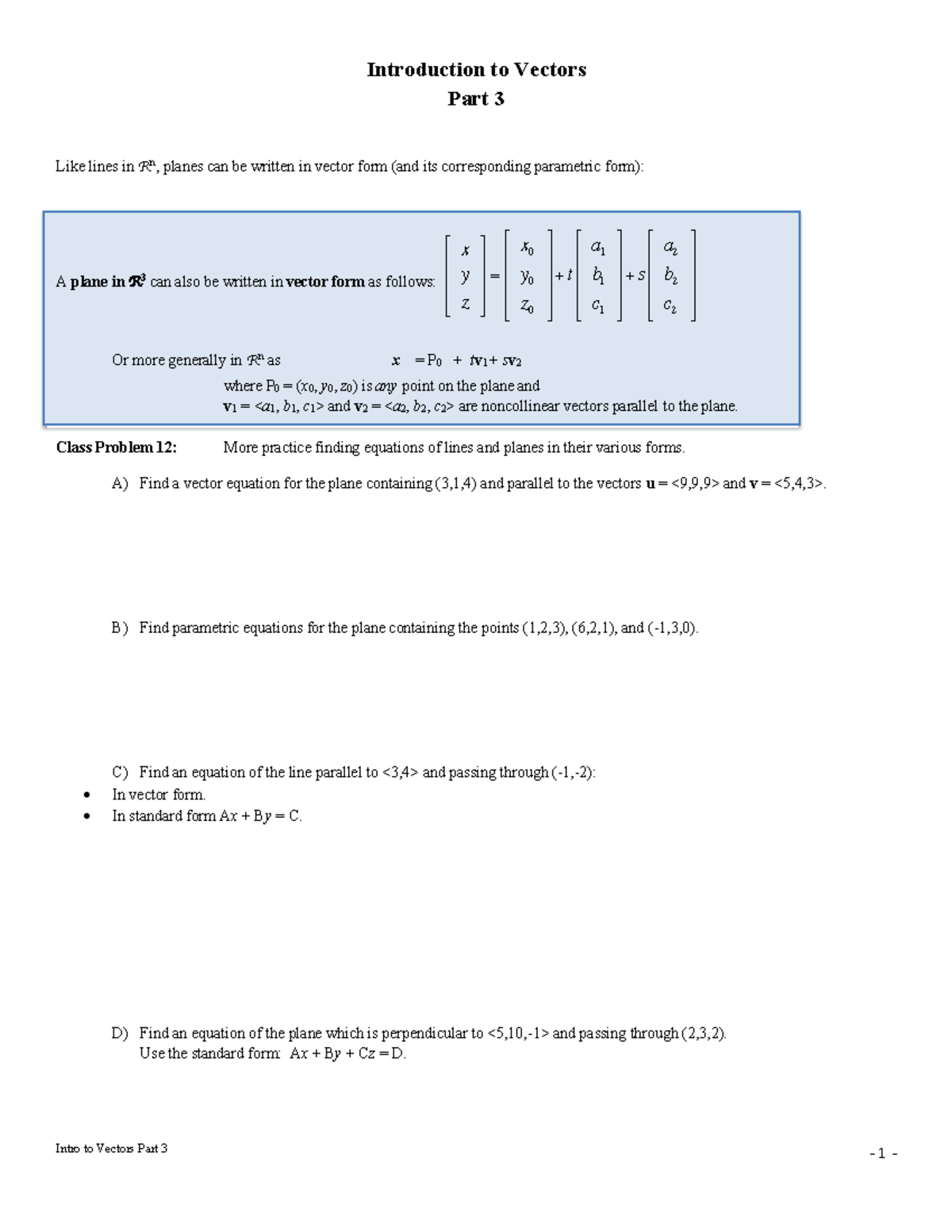 12 Introto Vectors 3 - linear algebra - Intro to Vectors Part 3 - 1 ...