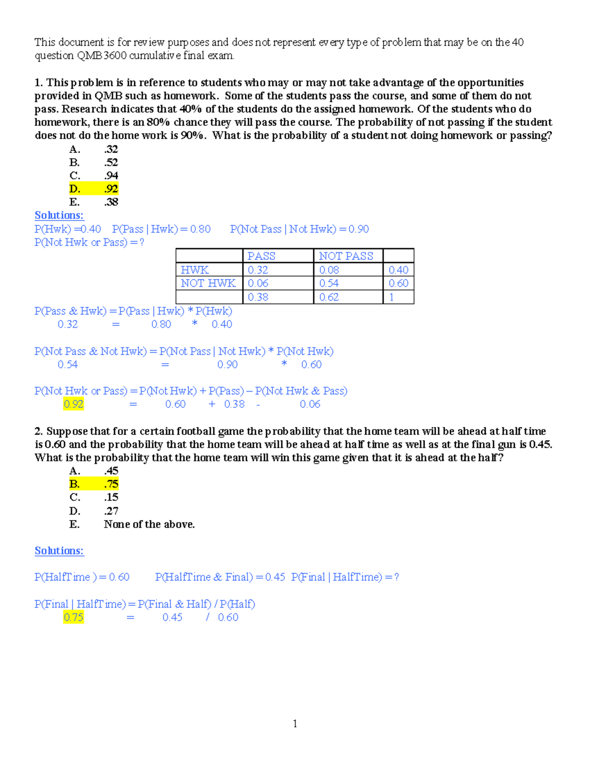 Final Exam Review-Detailed Solutions - This document is for review ...