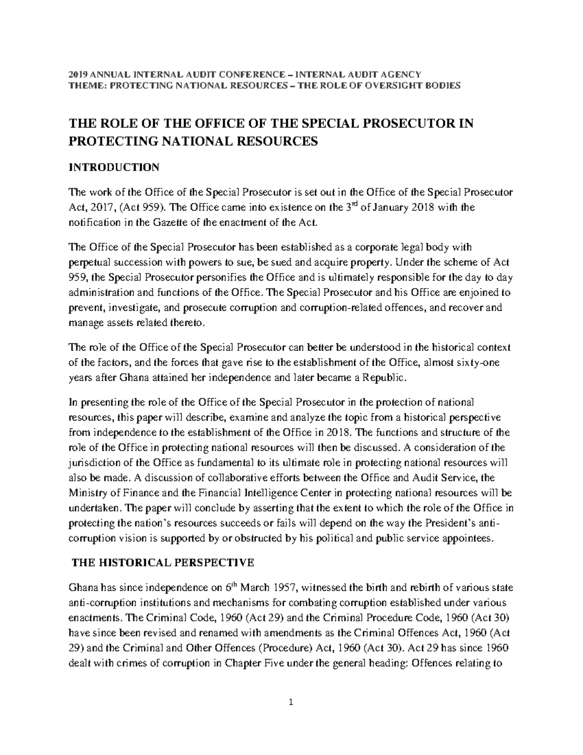 ROLE OF Office OF THE Special Prosecutor IN Protecting National ...