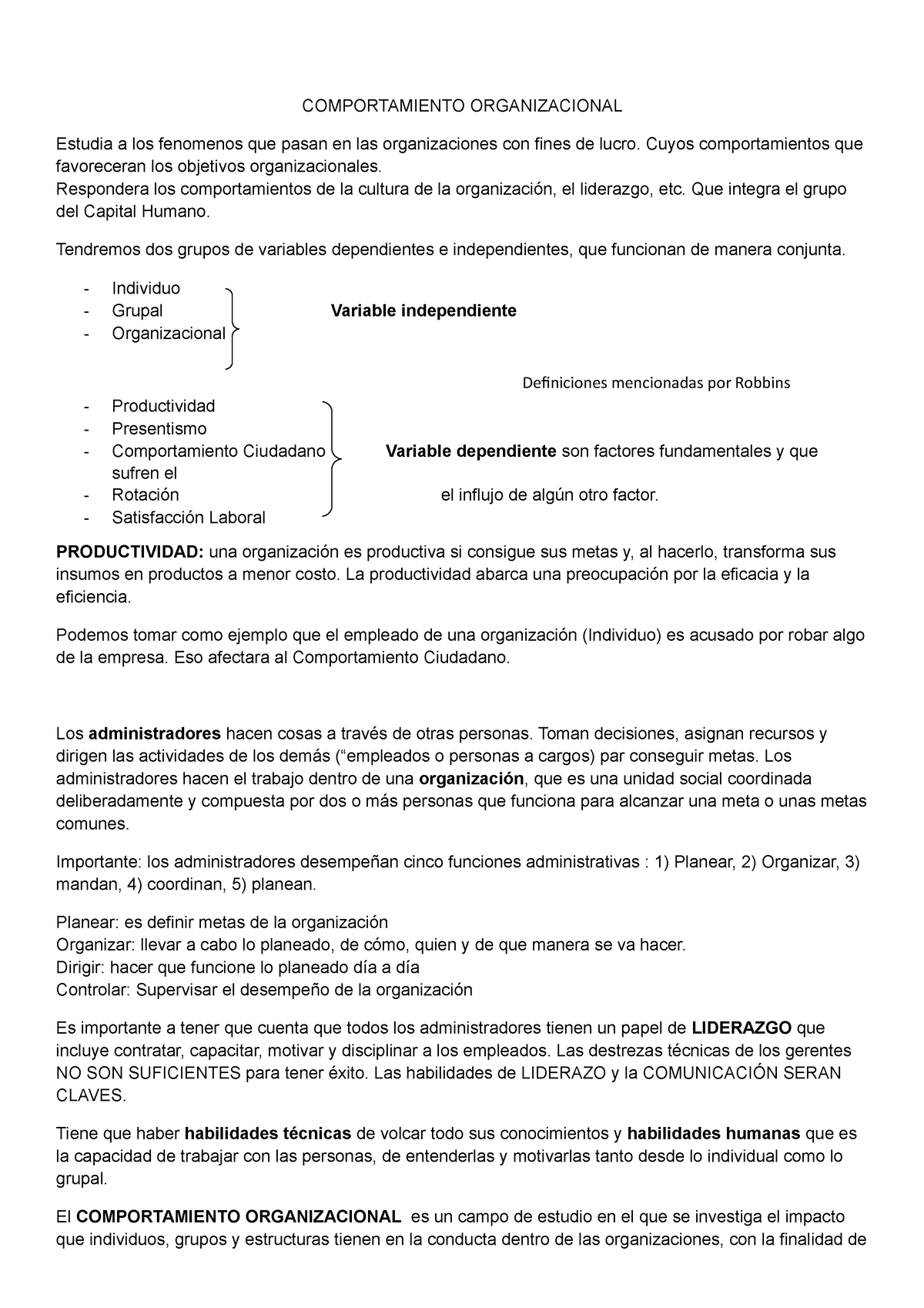 Resumen 1 Era Clase 29-4 - COMPORTAMIENTO ORGANIZACIONAL Estudia A Los ...