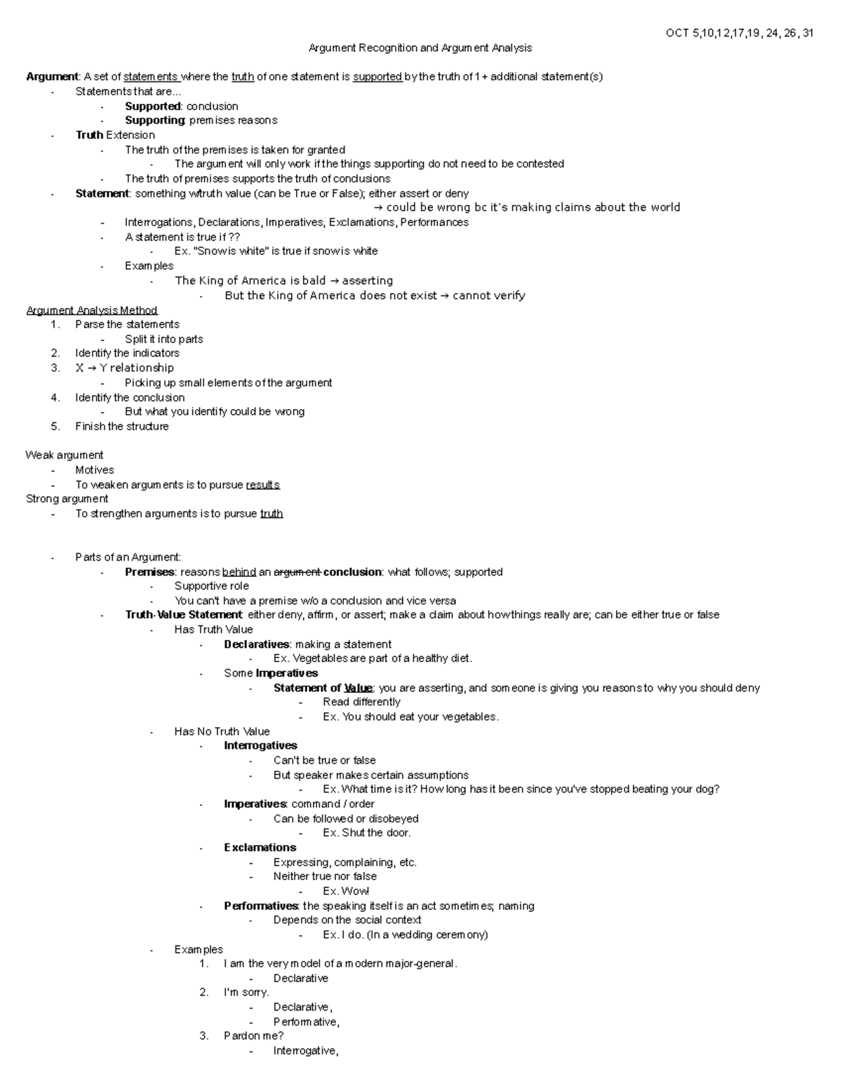 Argument Recognition And Argument Analysis - OCT 5,10,12,17,19, 24, 26 ...