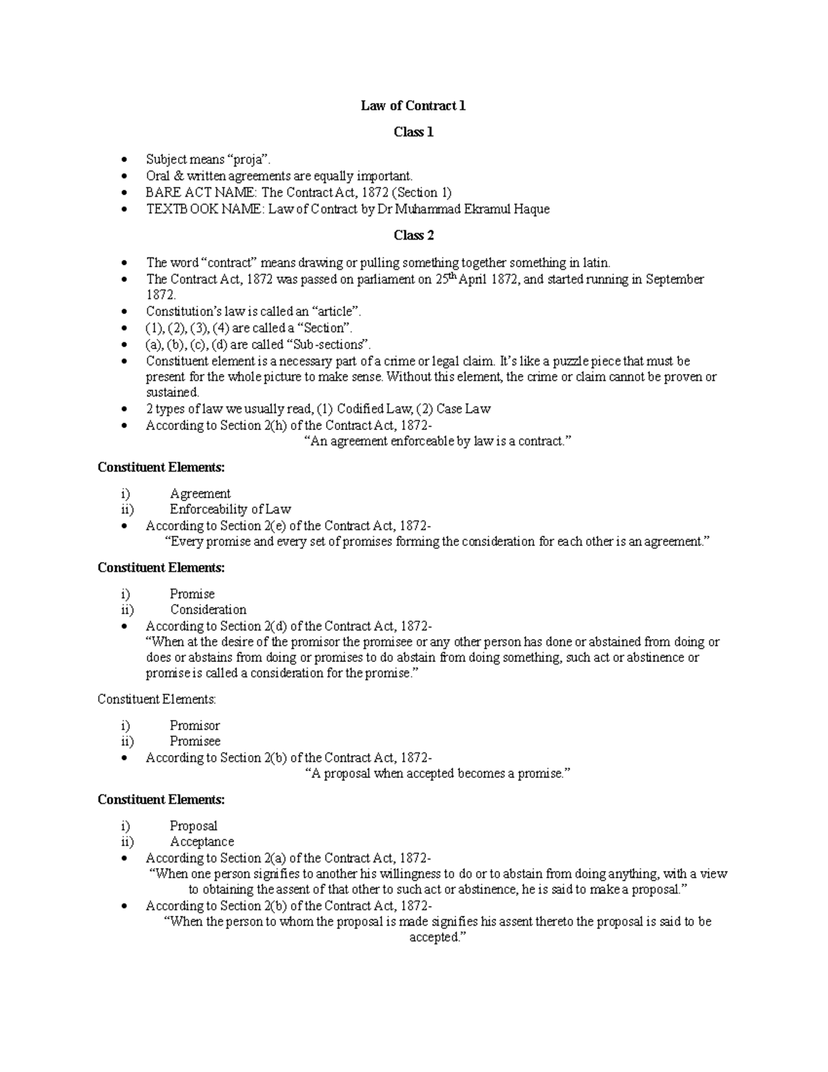 Law of Contract 1 Chapter 1 - Law of Contract 1 Class 1 Subject means ...