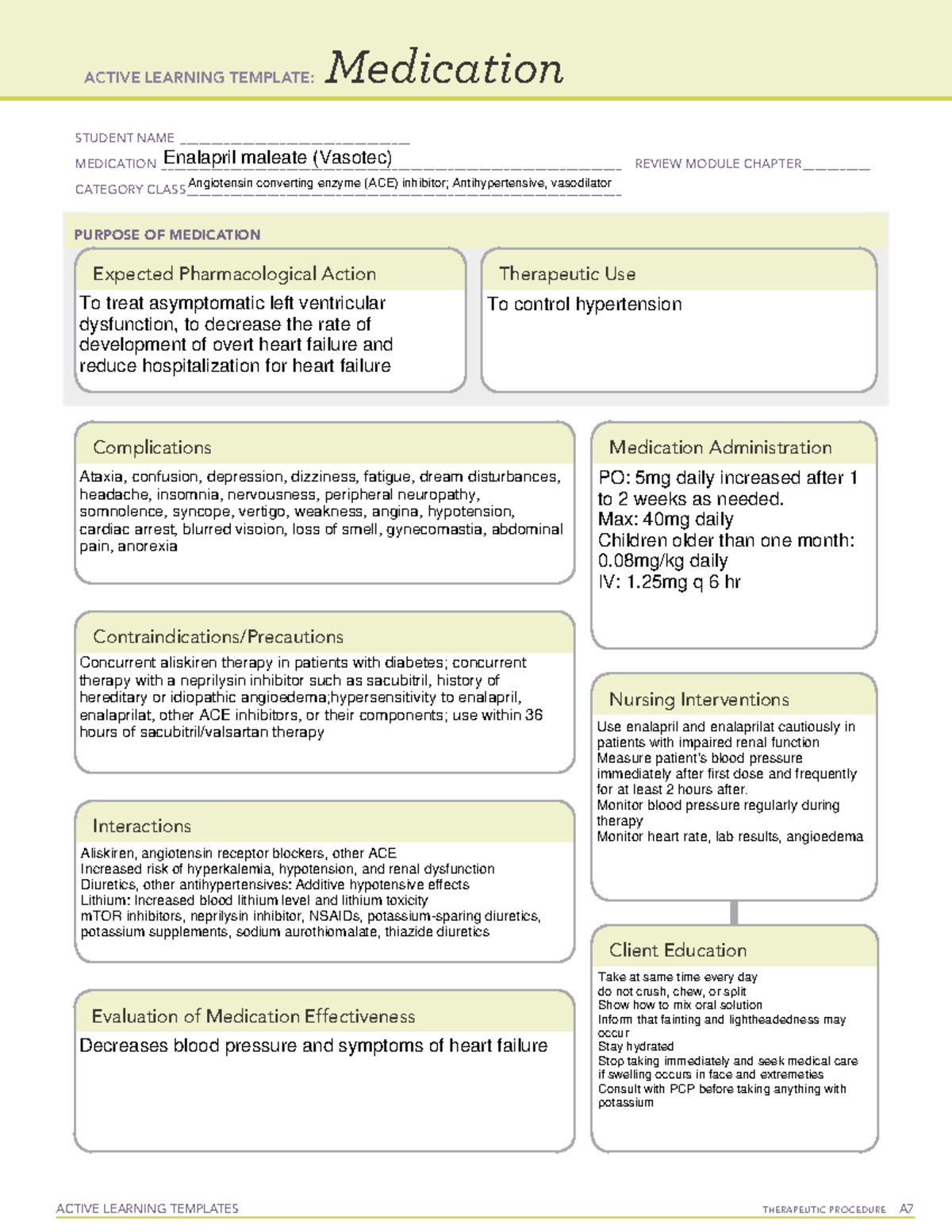 Enalapril Medication template - ACTIVE LEARNING TEMPLATES THERAPEUTIC ...