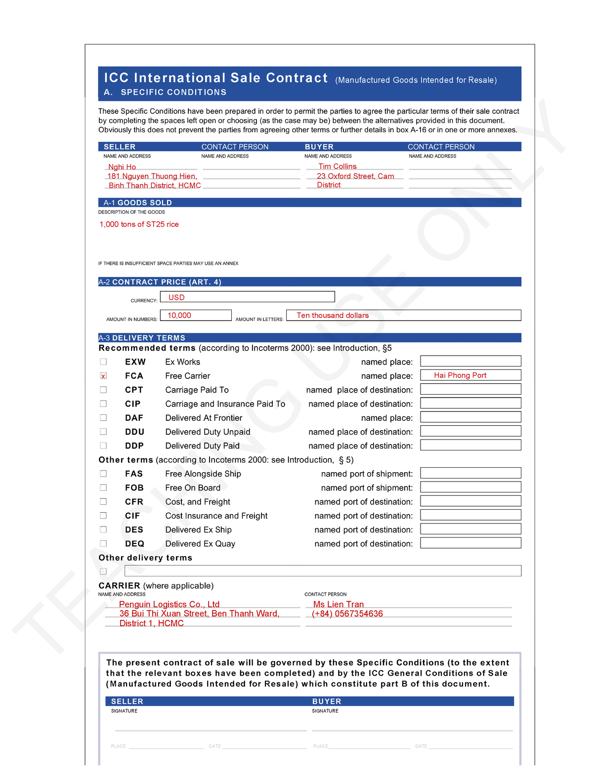 ICC Model International SALE Contract - ICC Interna Tional Sale Contra ...