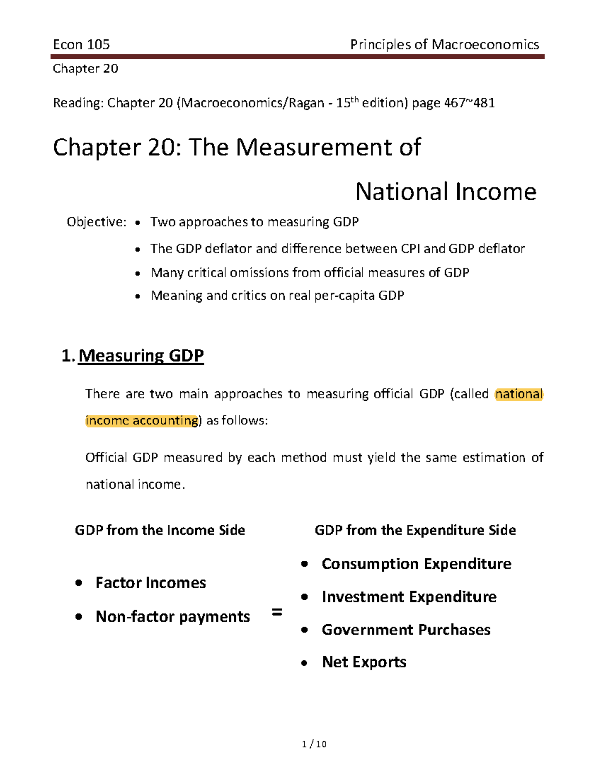 Econ 105 Lecture Note Ch20 - Chapter 20 Reading: Chapter 20 ...