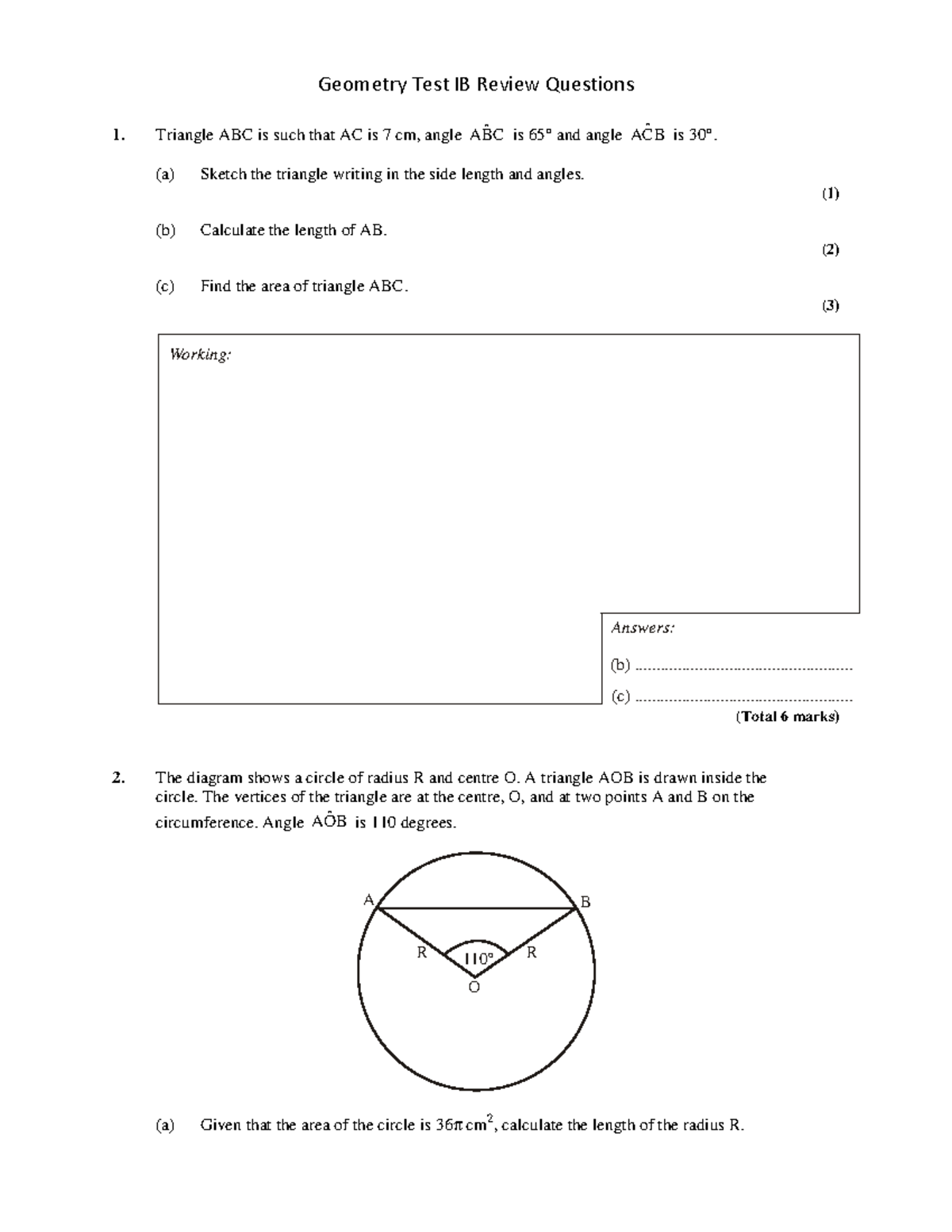 IB geo 2d 3d geometry test ib review questions 3 - Geometry Test IB ...