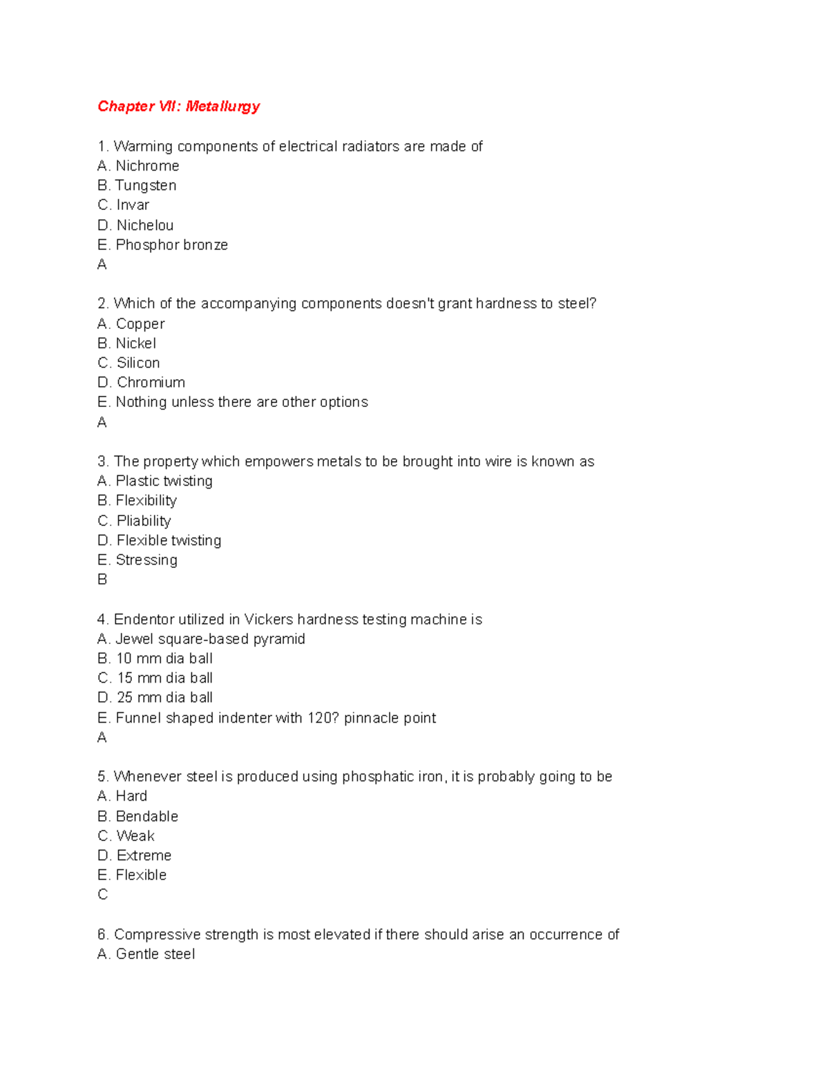 Chapter 7 Metallurgy These are my practice quizzes in mechanical