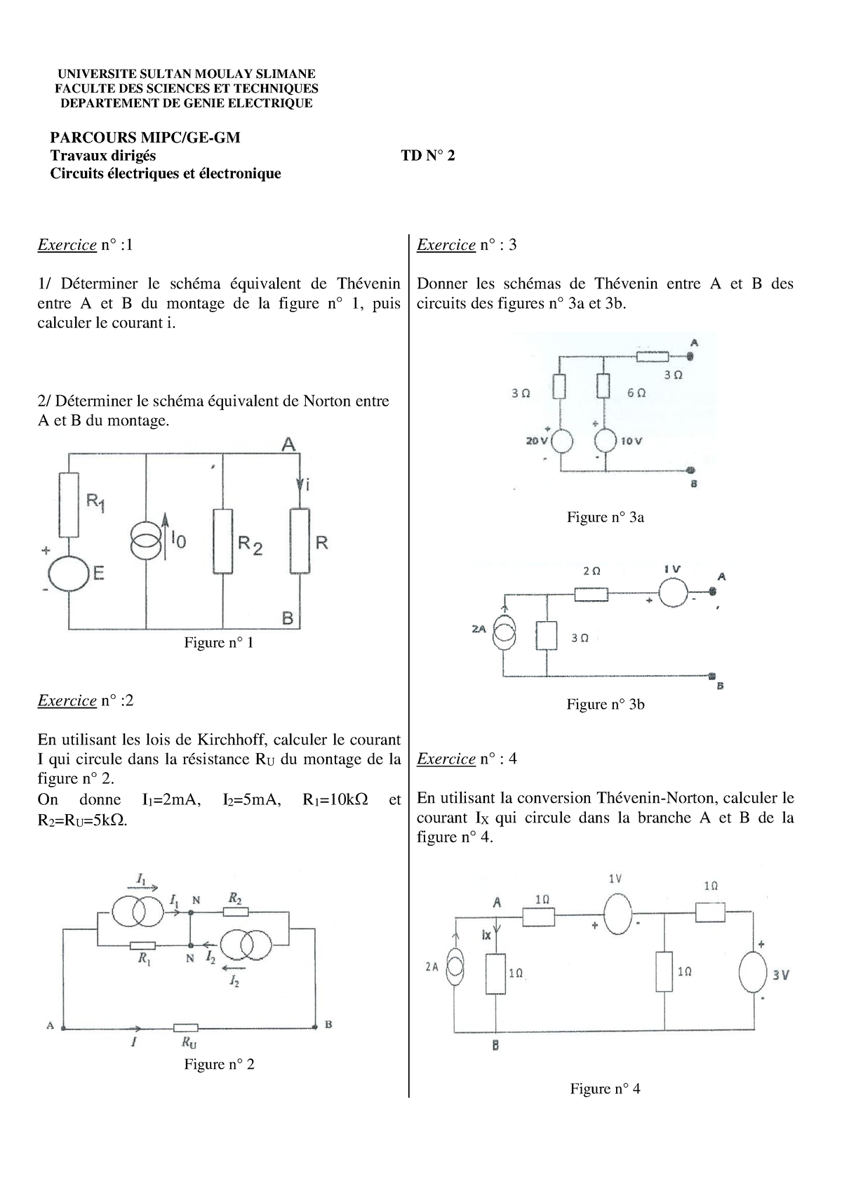 Td2 1 Circuit électrique Et électronique Universite Sultan Moulay Slimane Faculte Des 3893