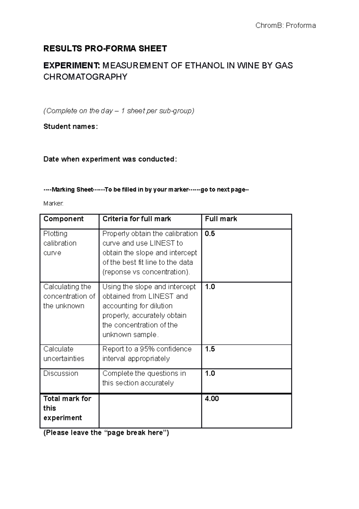 10P Wine GC Proforma - week 10 prac - RESULTS PRO-FORMA SHEET ...