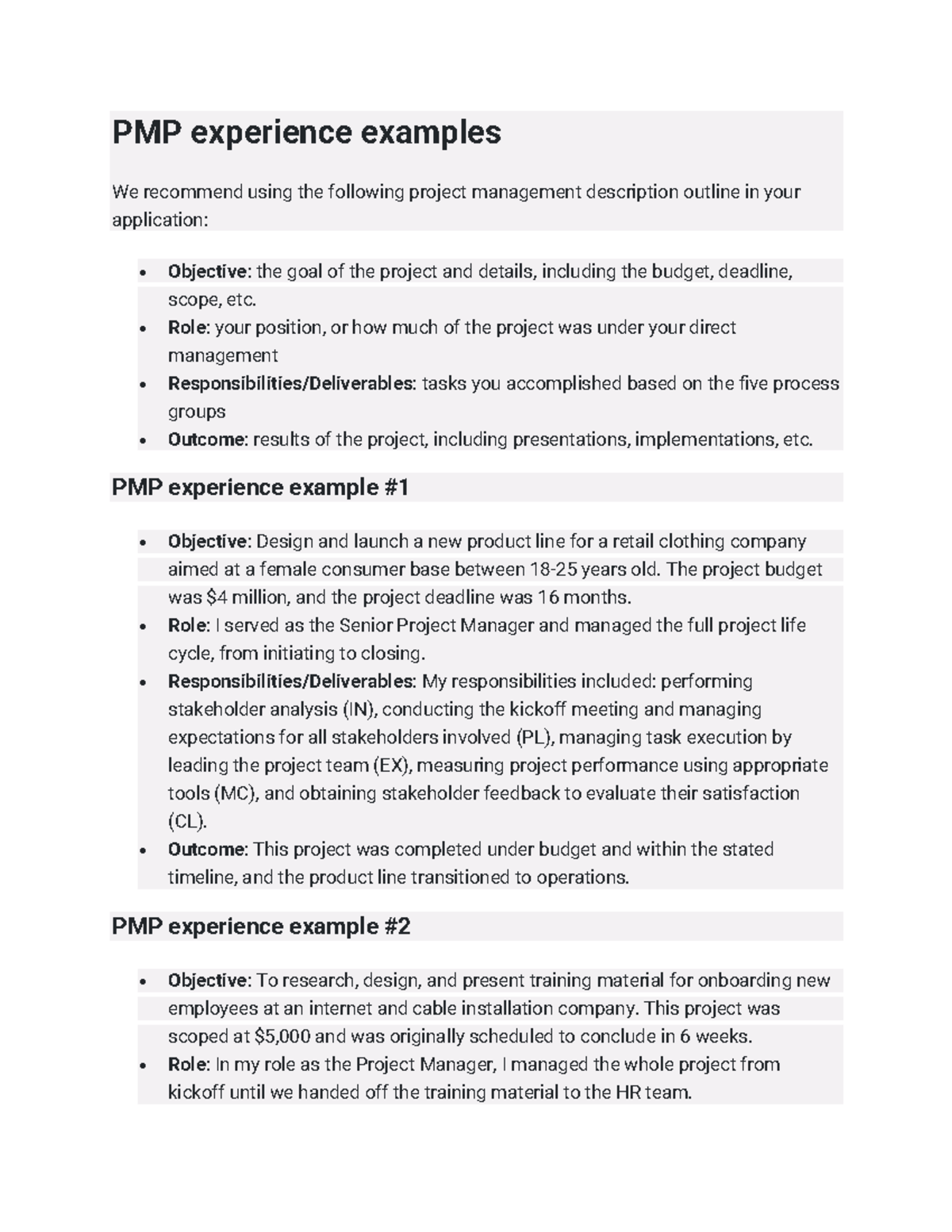 PMP Application Guidance and Examples - PMP experience examples We ...