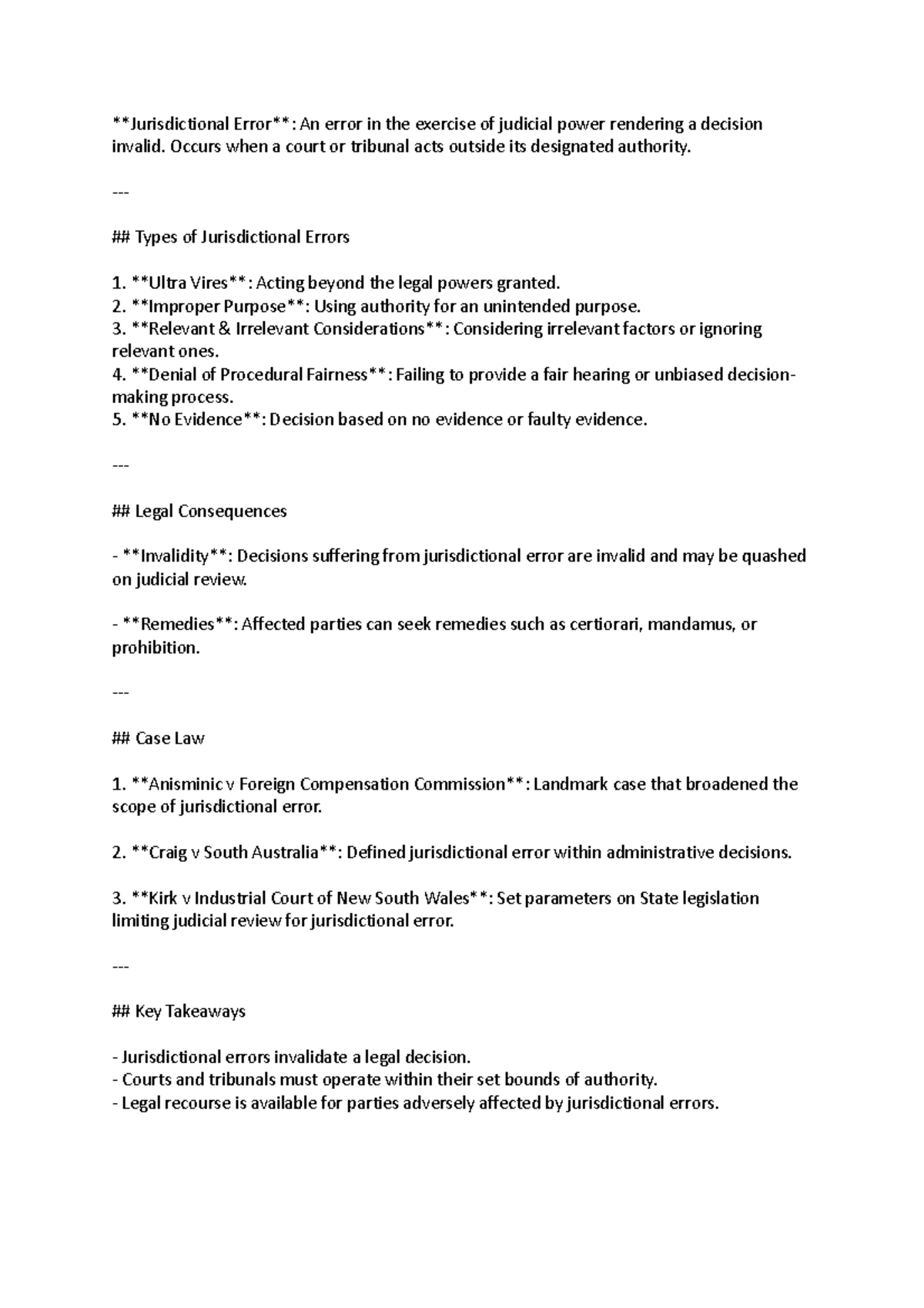 Jurisdictional Error nites w1 Jurisdictional Error An error in the