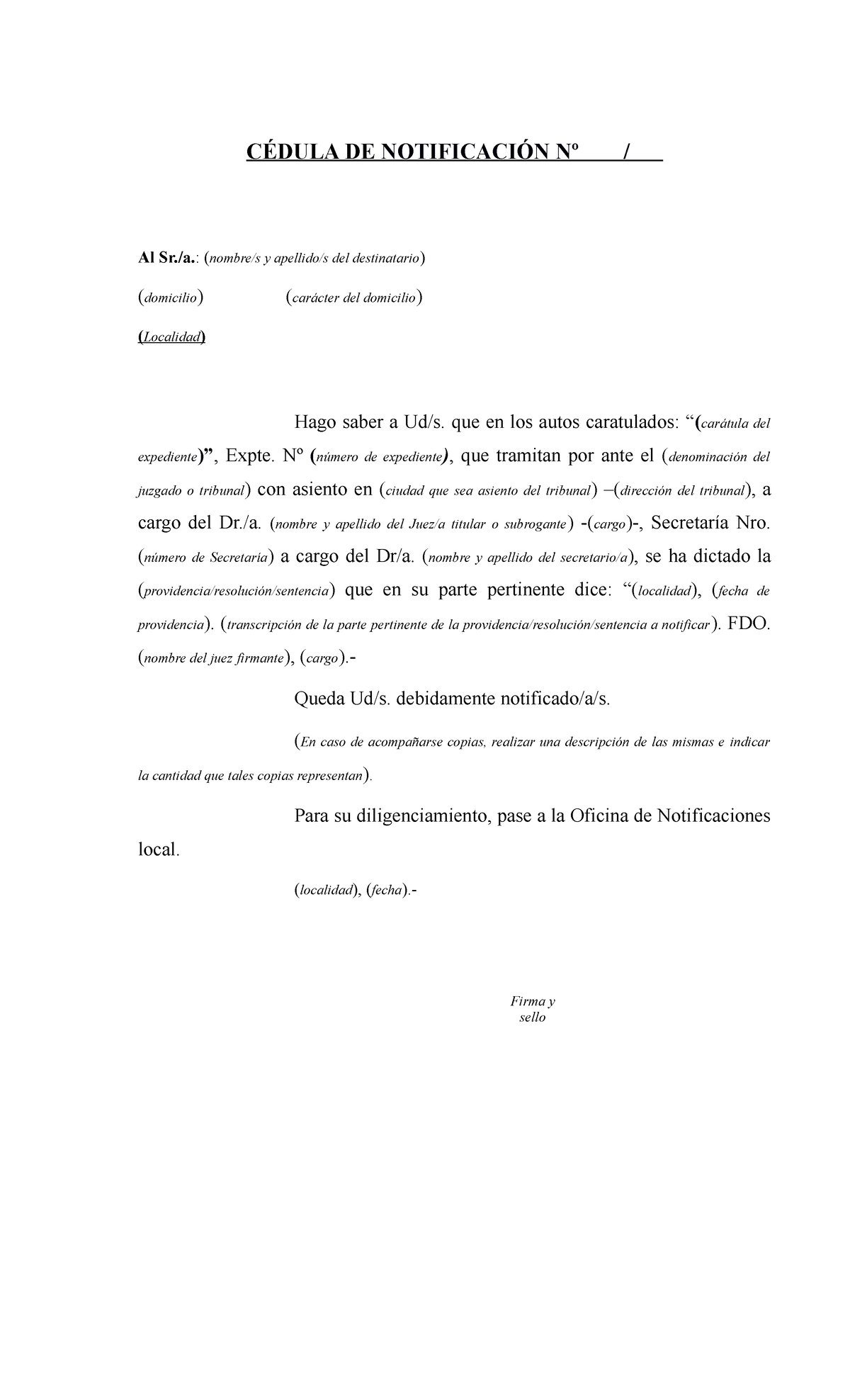 Modelo Cedula De Notificacion Oj Pdf 0502