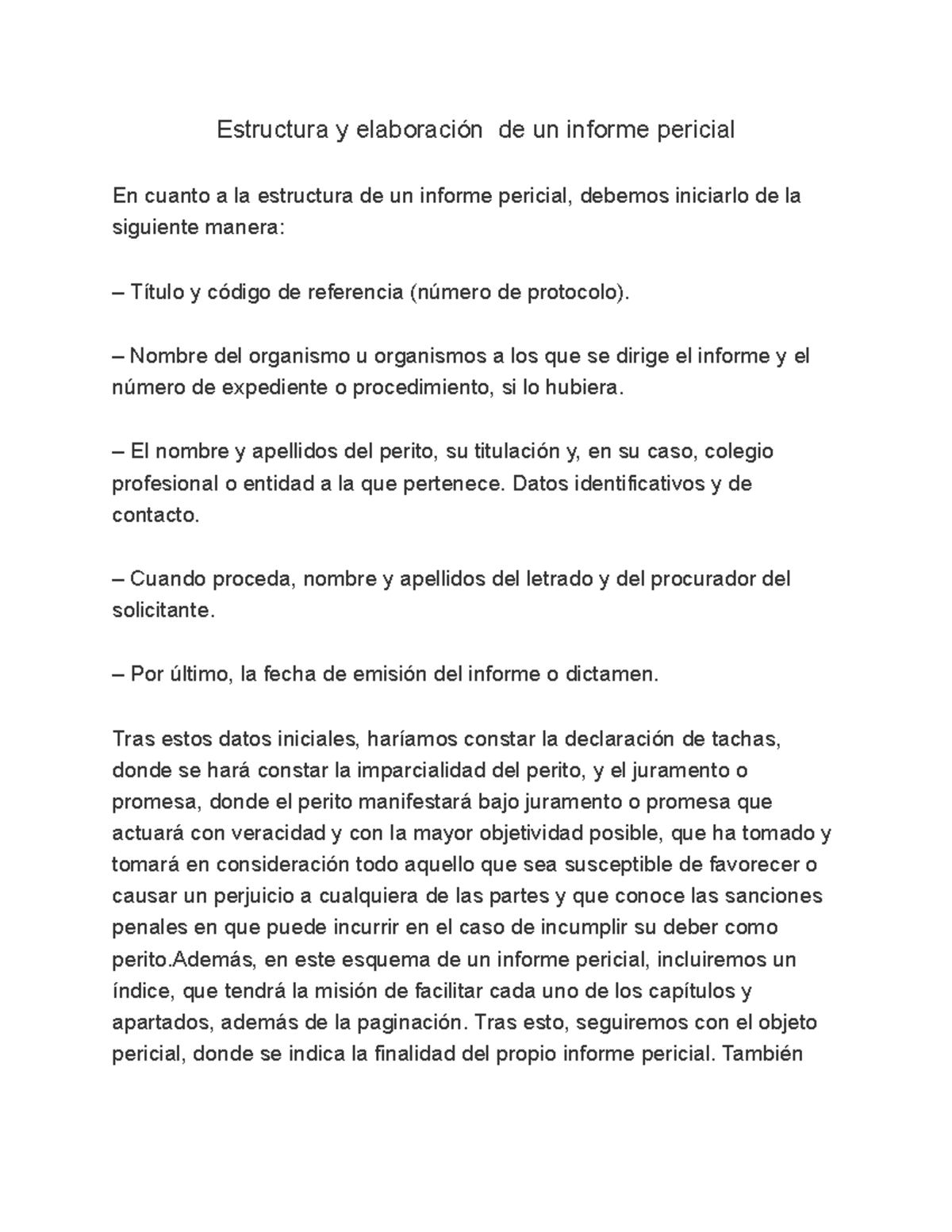 Estructura Y Elaboración De Un Informe Pericial - Estructura Y ...