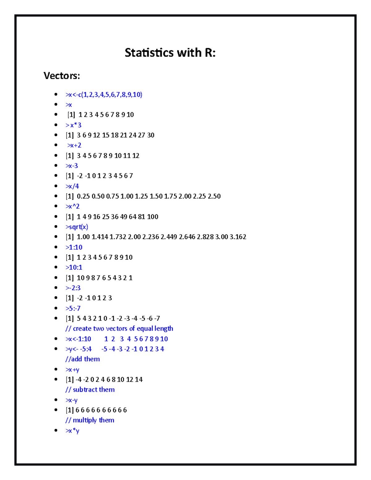 Statistics with R Statistics with R Vectors >x x [1] 1 Studocu