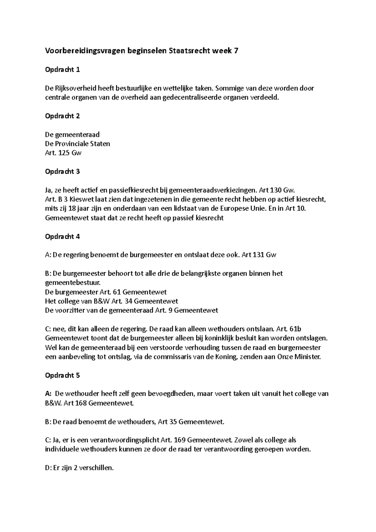 Voorbereidingsvragen Beginselen Staatsrecht Week 7 - Sommige Van Deze ...