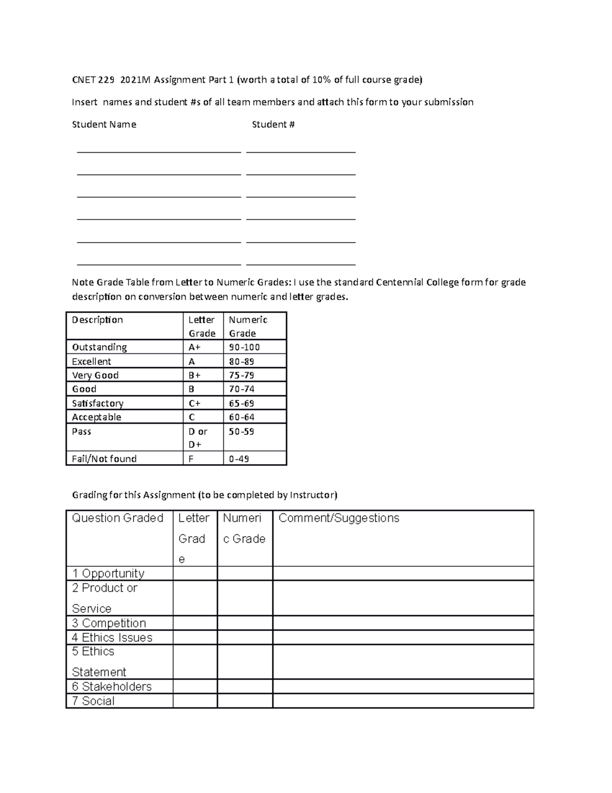 Assignment Part 1 Grading Table - CNET 229 2021M Assignment Part 1 ...