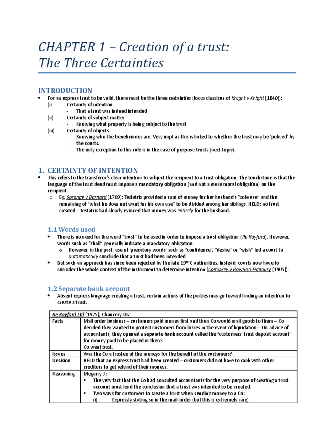 Ch1 certainties - CHAPTER 1 Creation of a trust: The Three Certainties ...