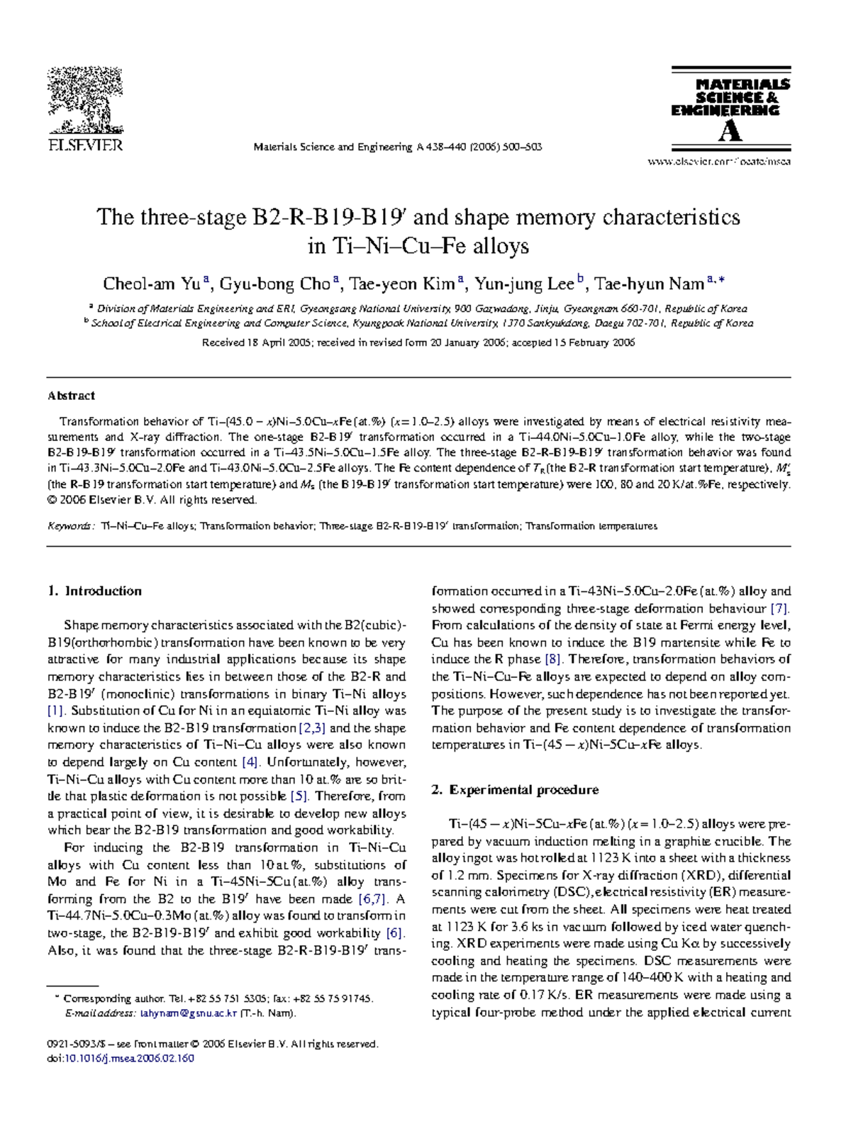 SMA Research Article - Materials Science and Engineering A 438–440 ...