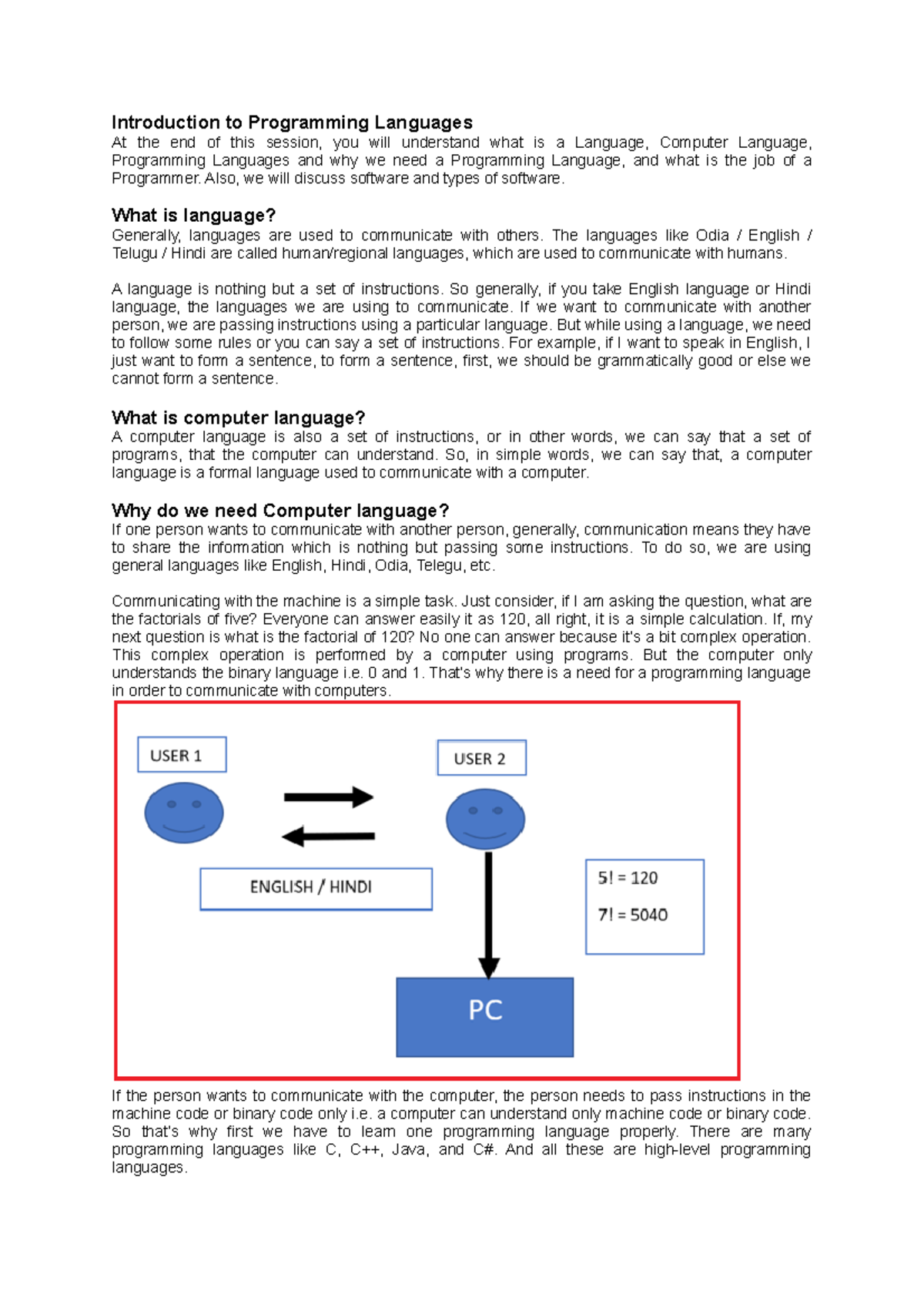 Lession- 2 Introduction to Programming Languages - Introduction to ...