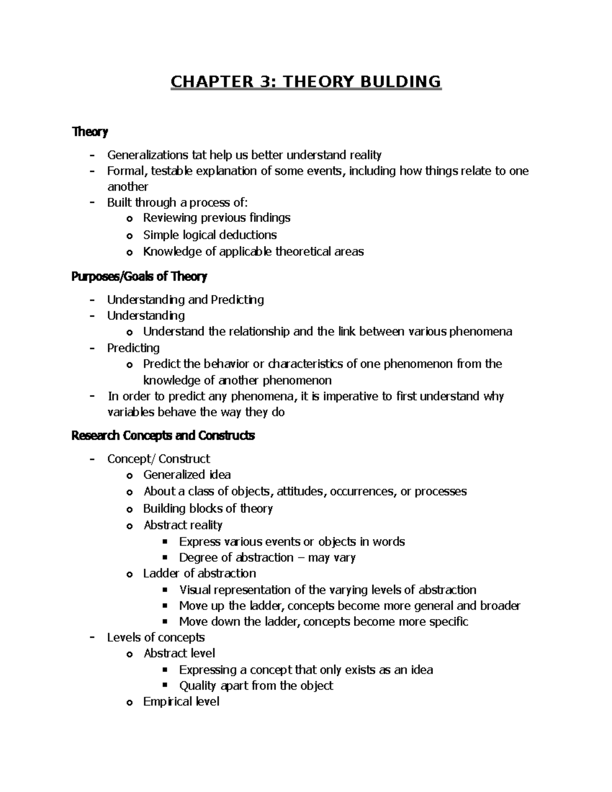 Chapter 3 - CHAPTER 3: THEORY BULDING Theory - Generalizations tat help ...