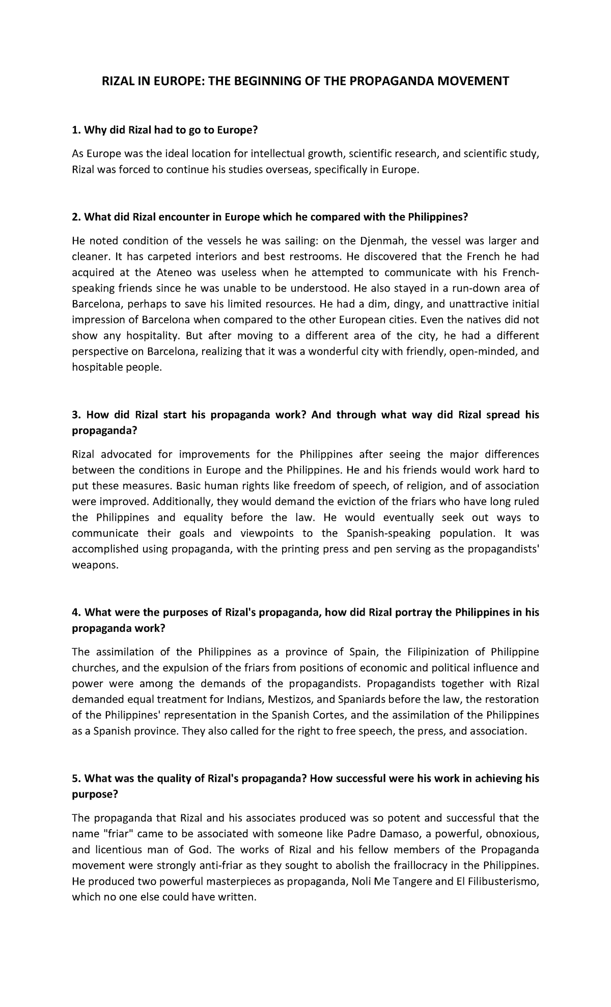 Rizal 1 RIZAL IN EUROPE THE BEGINNING OF THE PROPAGANDA MOVEMENT Why