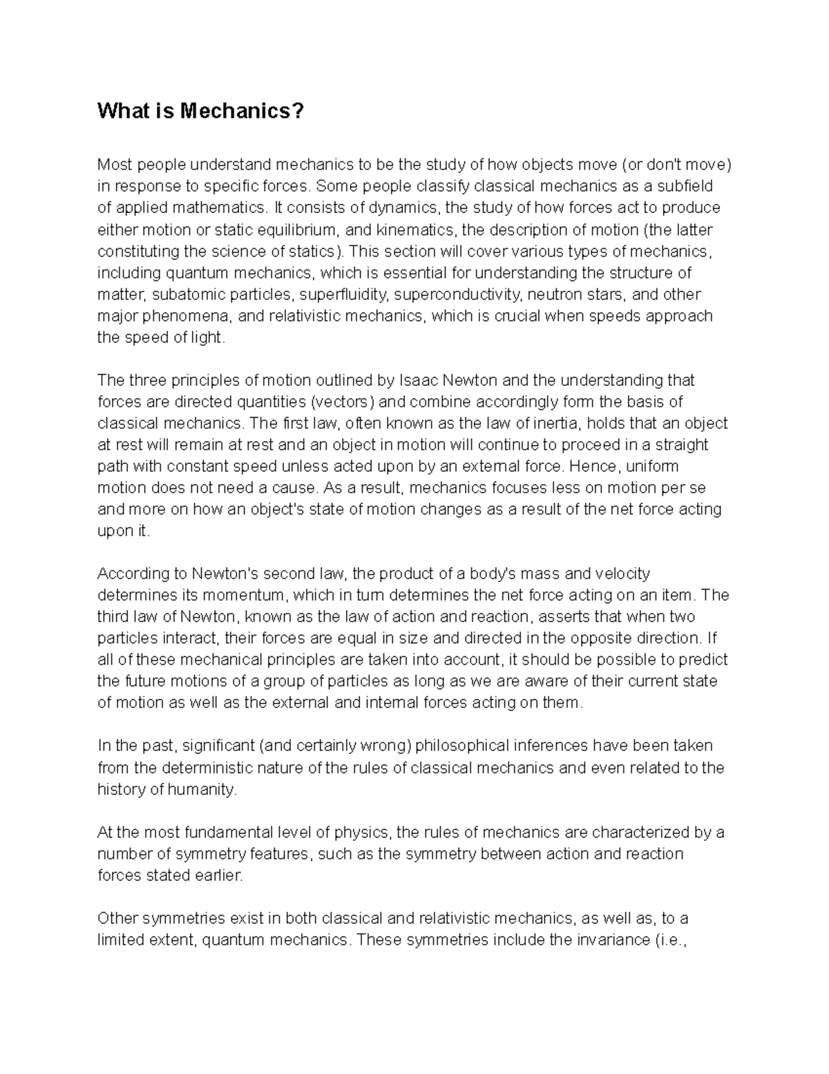 What is Mechanics What is Mechanics? Most people understand mechanics