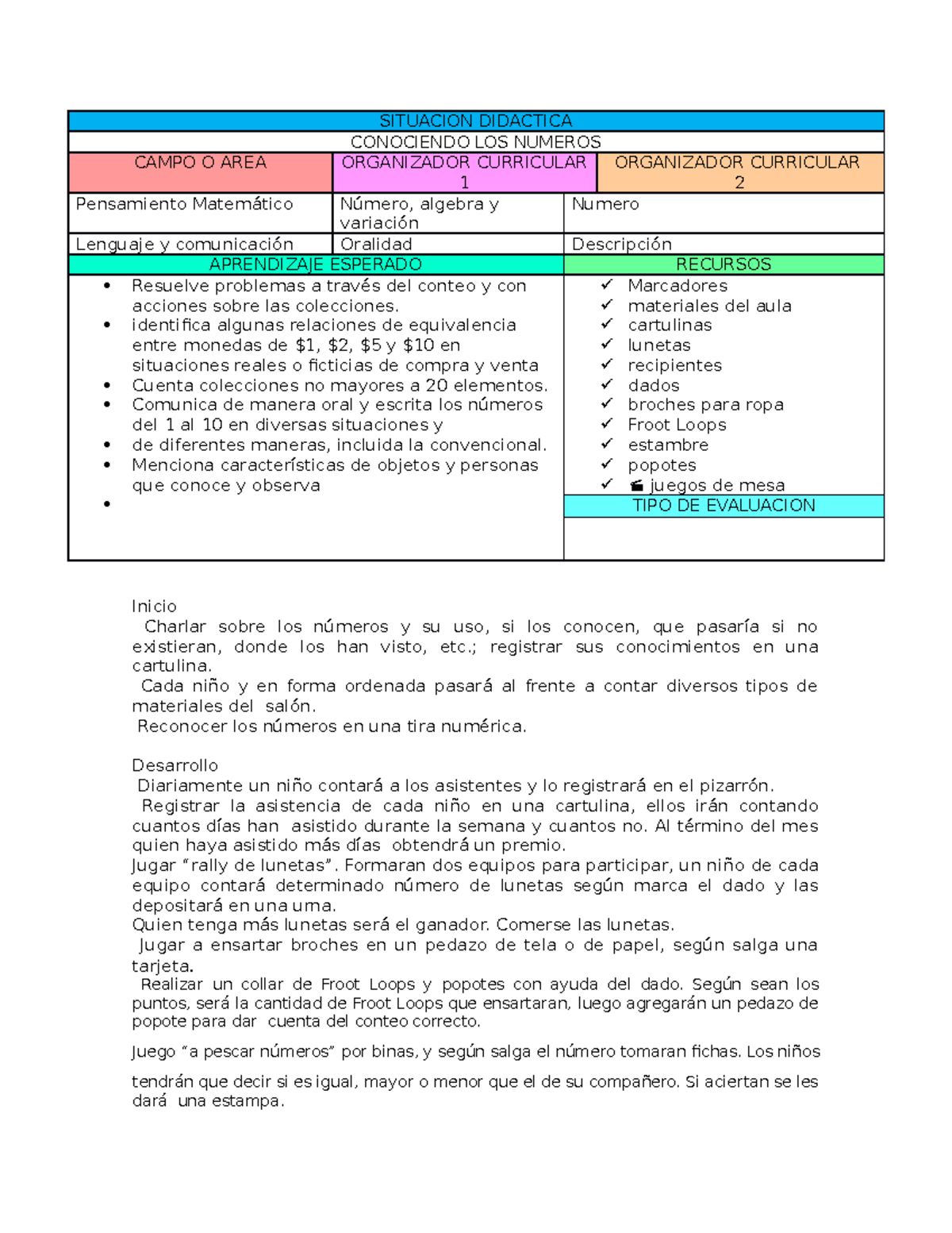 5 Planes Preescolar - SITUACION DIDACTICA CONOCIENDO LOS NUMEROS CAMPO ...