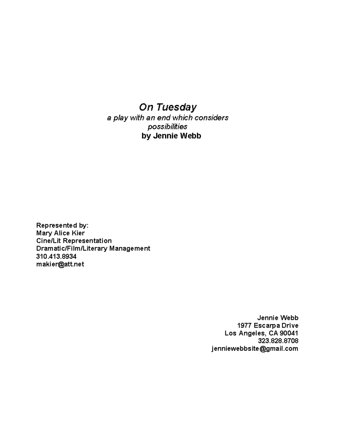 On Tuesday Jennie Webb - Dramatics script - On Tuesday a play with an ...