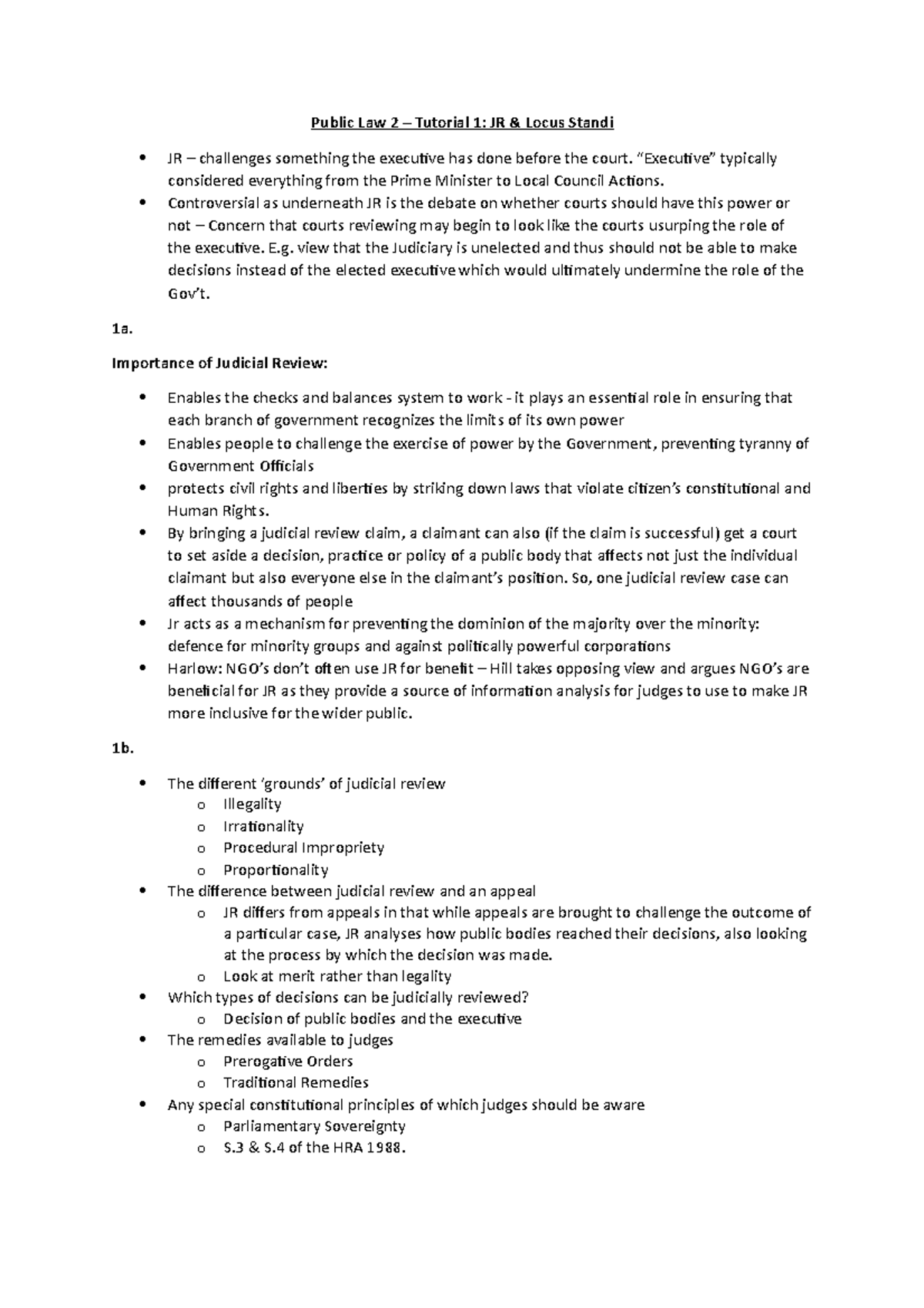 Tutorial 1 JR and Locus Standi - Public Law 2 – Tutorial 1: JR & Locus ...