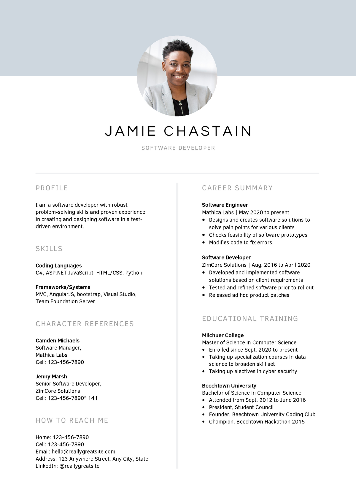 Gray and Black Professional Resume - Camden Michaels Software Manager ...