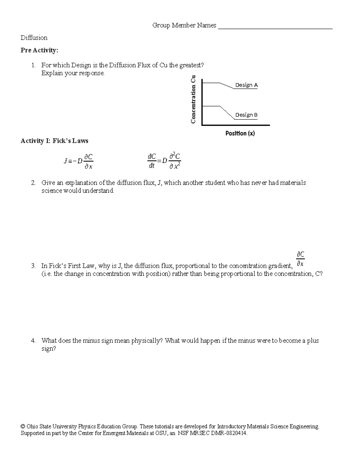 3 - Diffusion in materials - Design A Design B Position (x) Group ...