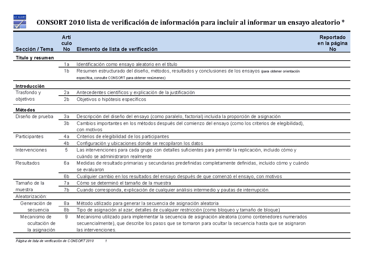 Consort 2010 Checklist - CONSORT 2010 lista de verificación de ...