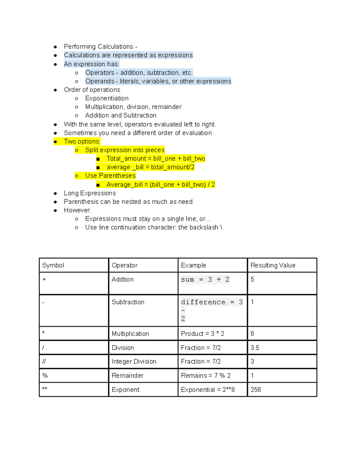 Operators - Lecture notes that go over different operator types in ...