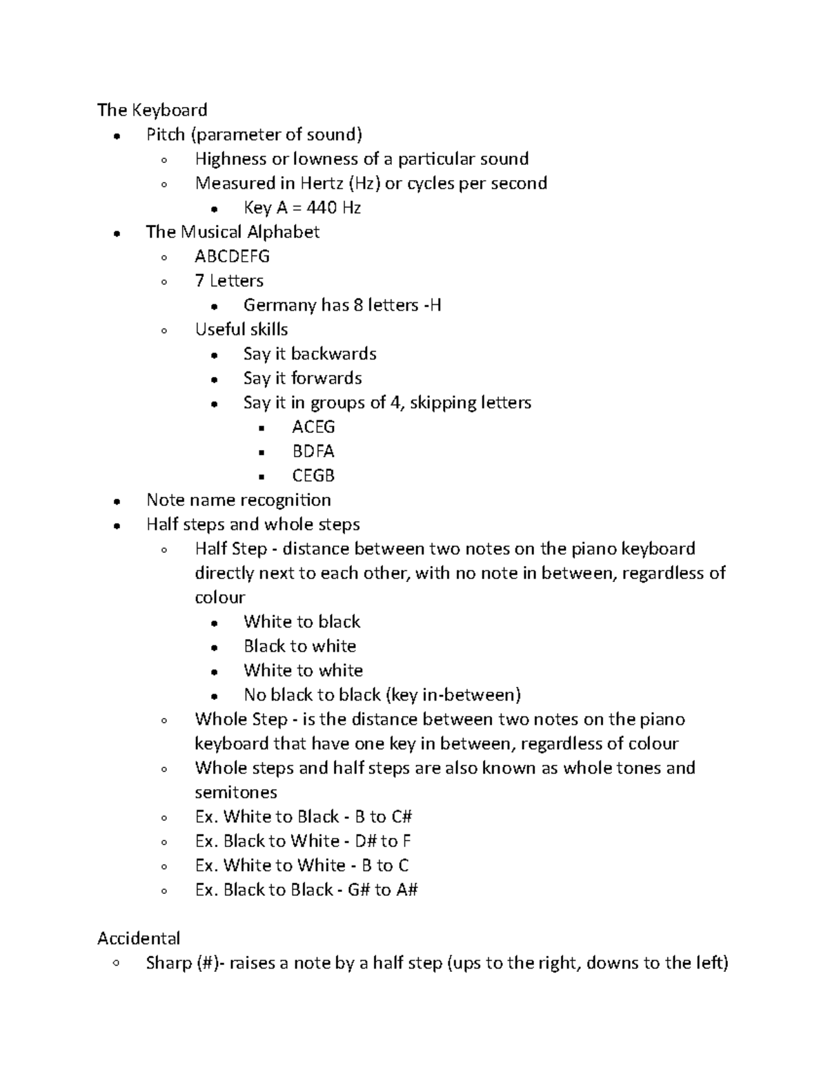 Music 101 Lecture 3 The Keyboard The Keyboard Pitch (parameter of