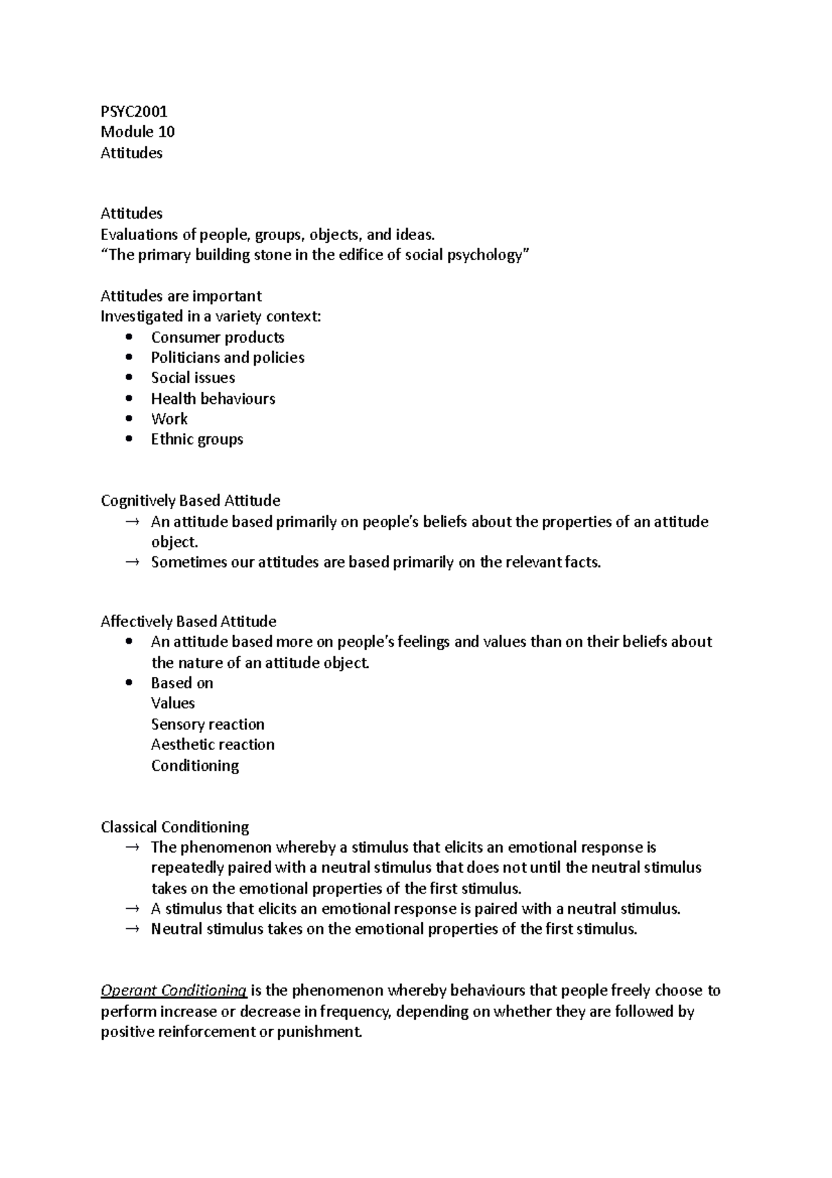 Module 10- Attitudes - notes from the lectures of the course - PSYC ...