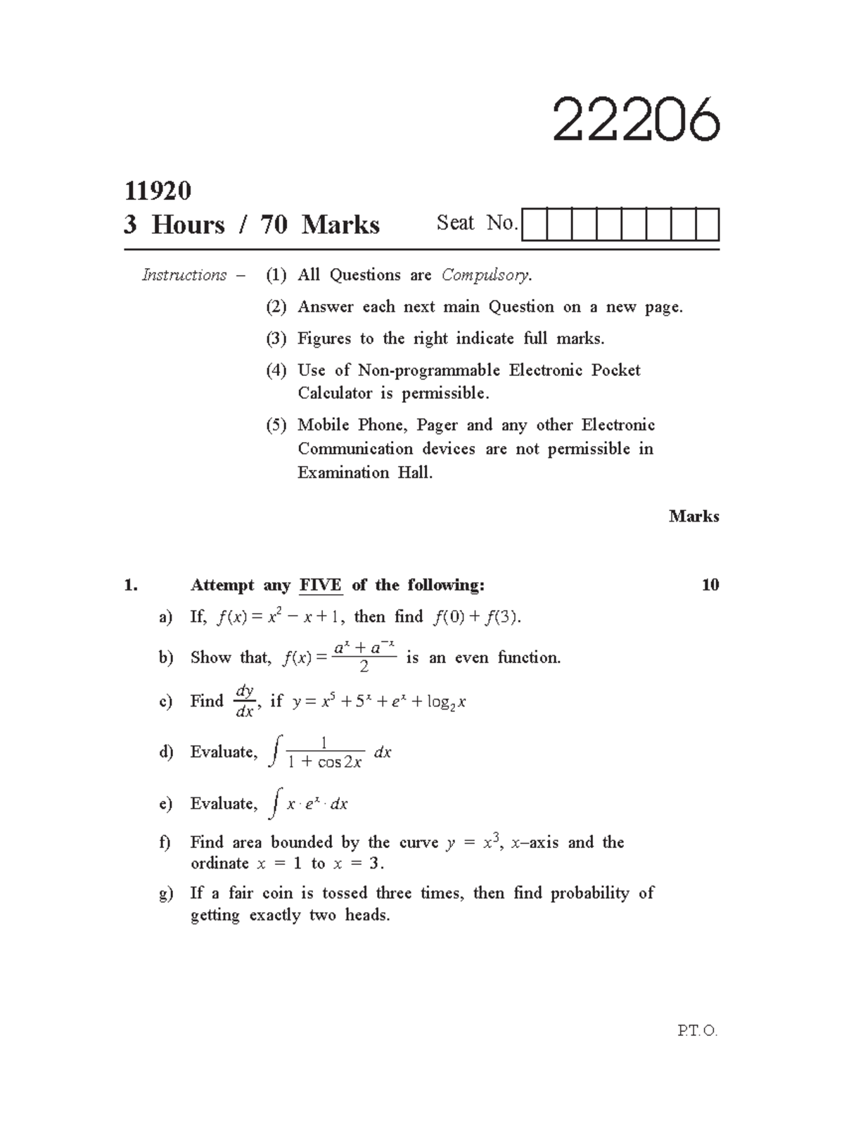 22206 Question Paper Winter 2019 - 22206 11920 3 Hours / 70 Marks Seat ...