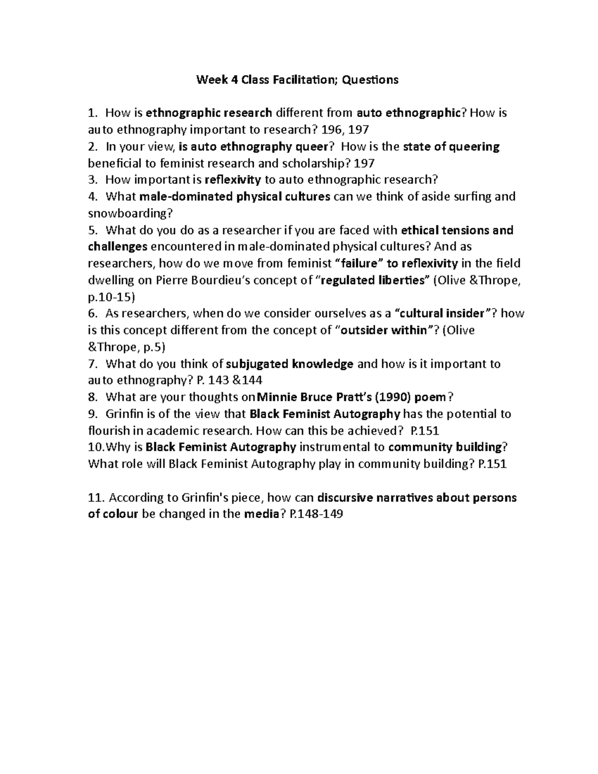 Week 5 - Provides discussion question on readings - Week 4 Class ...