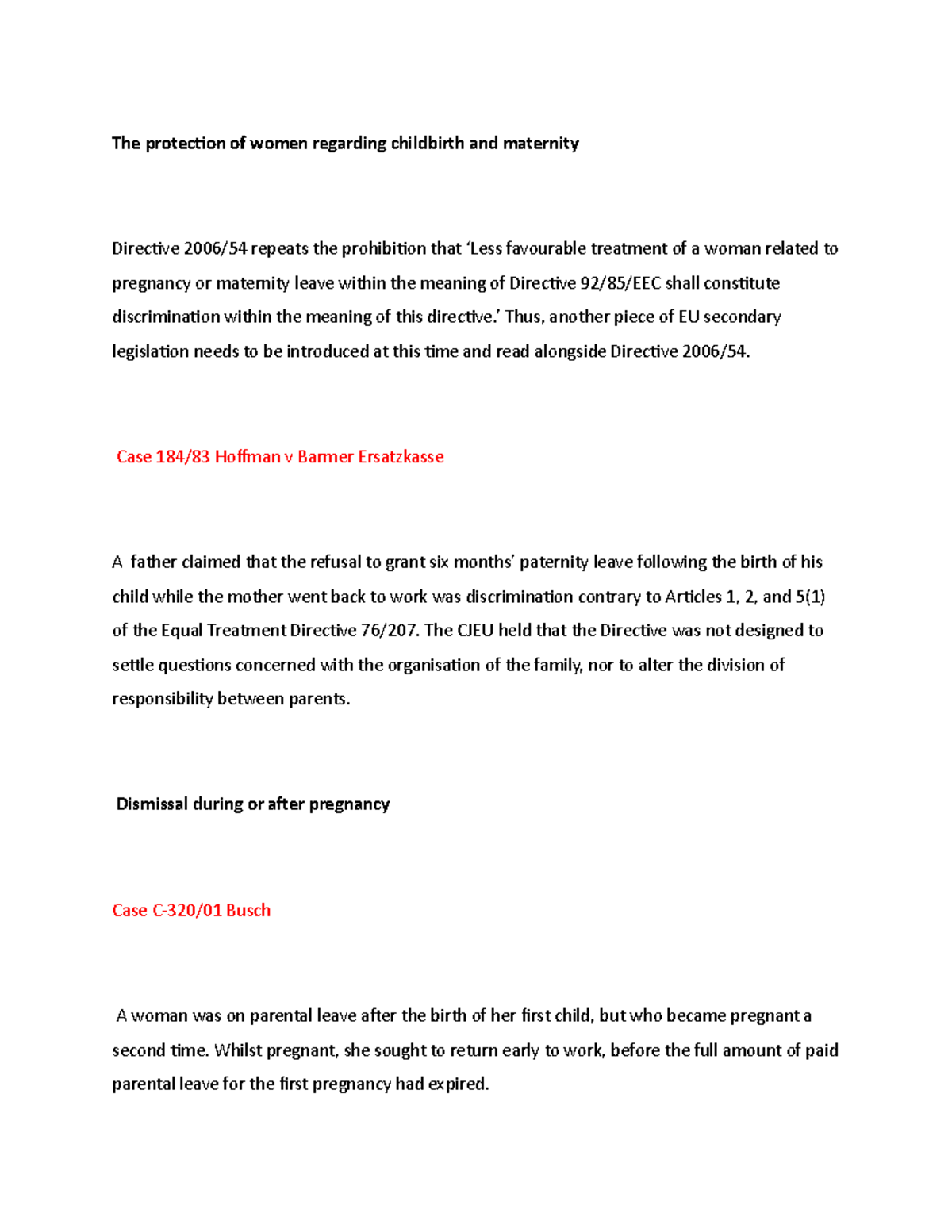 14. Discrimination law - The protection of women regarding childbirth ...