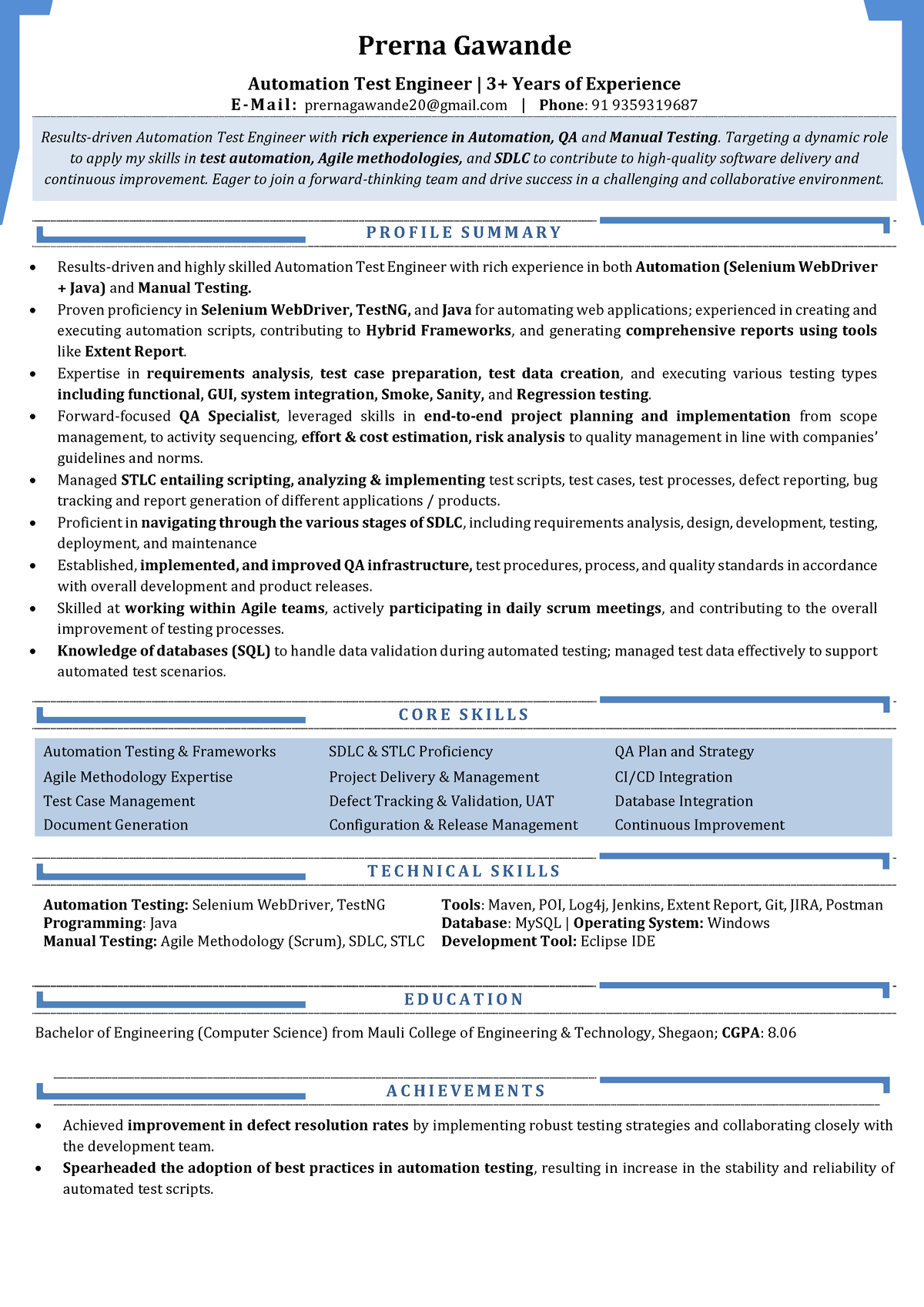 Prerna Gawande Resume(Automation - Prerna Gawande Automation Test ...