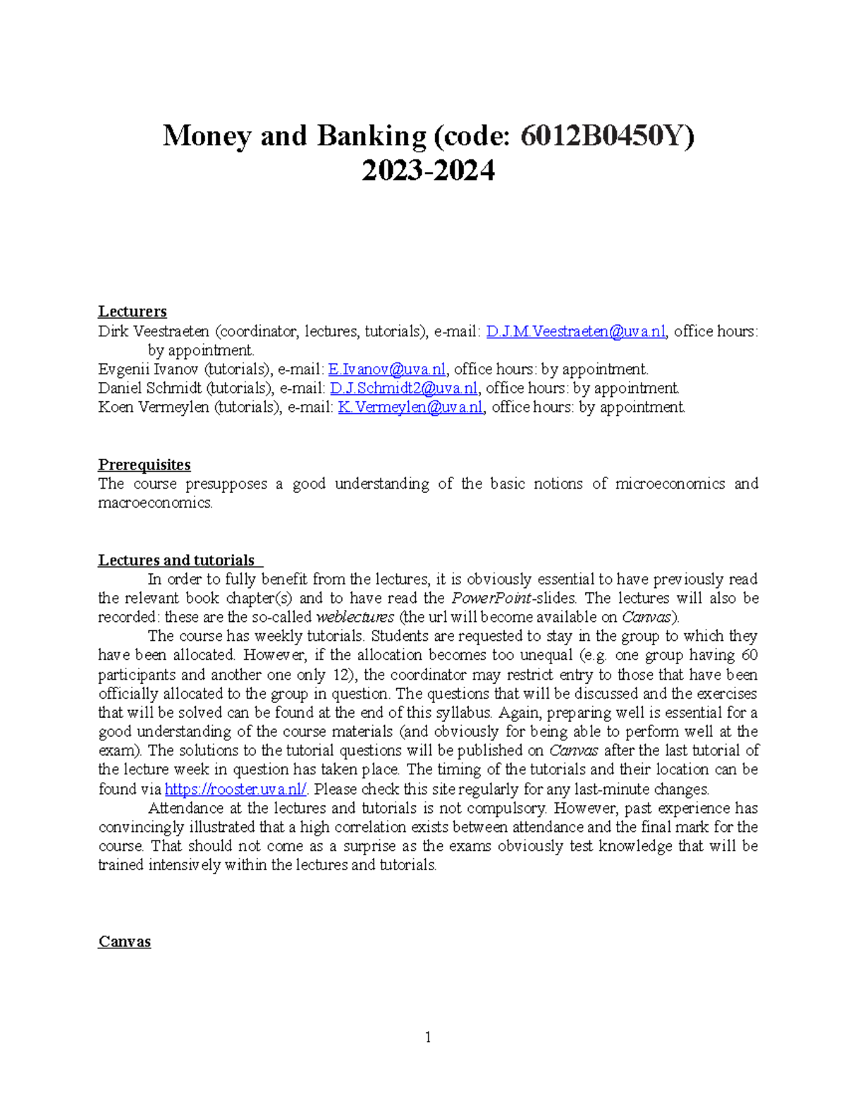 MB Syllabus 20232024 Money and Banking (code 6012B0450Y) 2023
