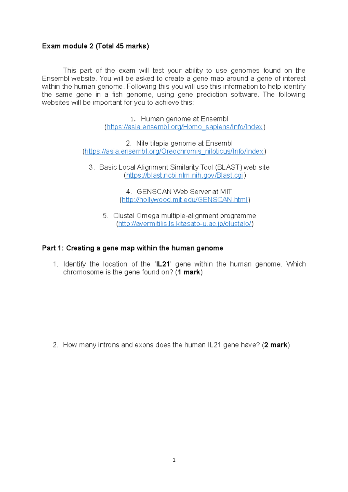 previous exam questions for part 2 - Exam module 2 (Total 45 marks ...