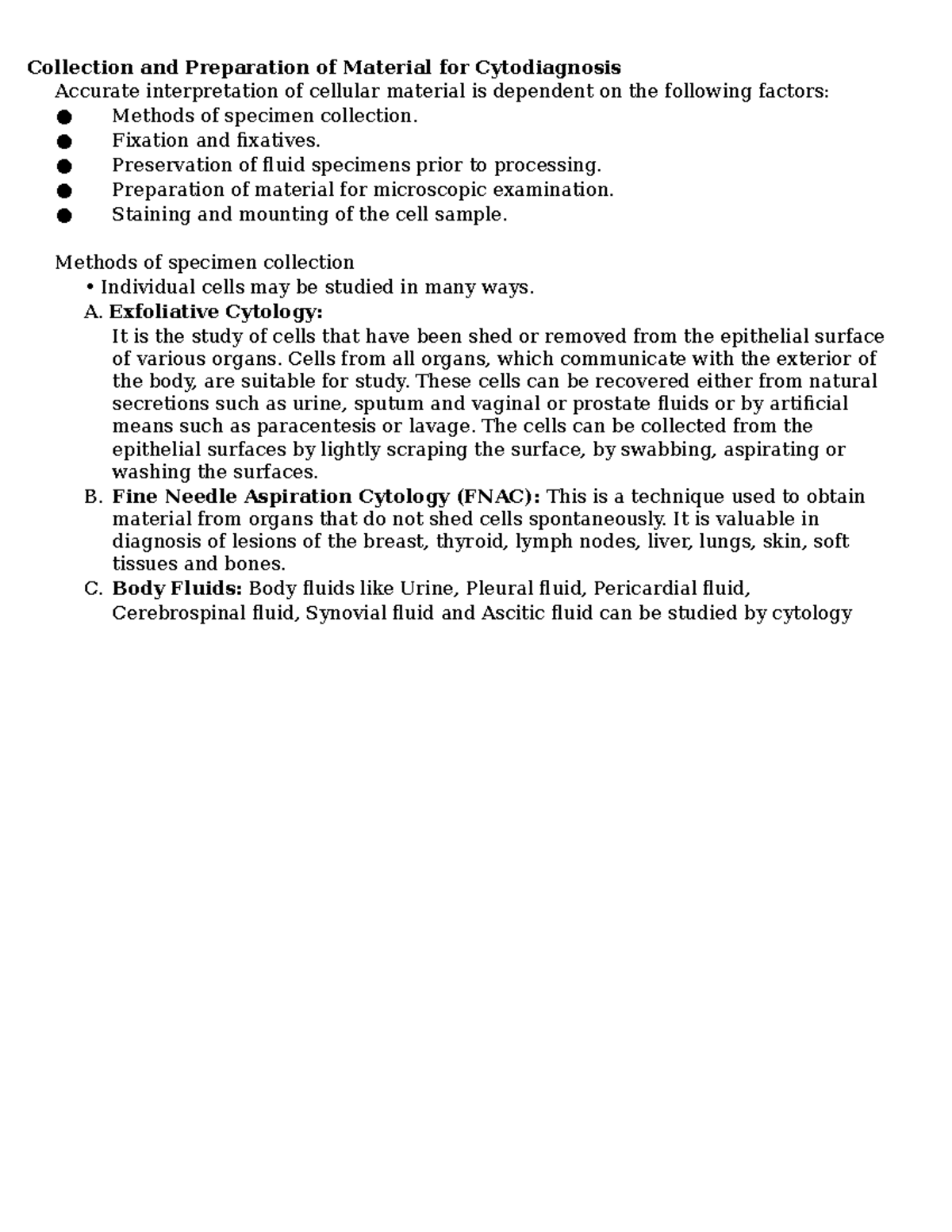 Collection and Preparation of Material for Cytodiagnosis Fixation and
