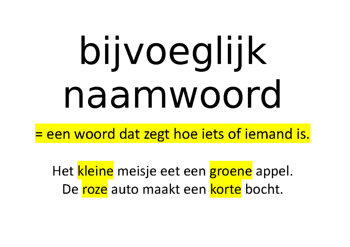 Posters Woordsoorten - Samenvatting - Nederlands - Bijvoeglijk ...