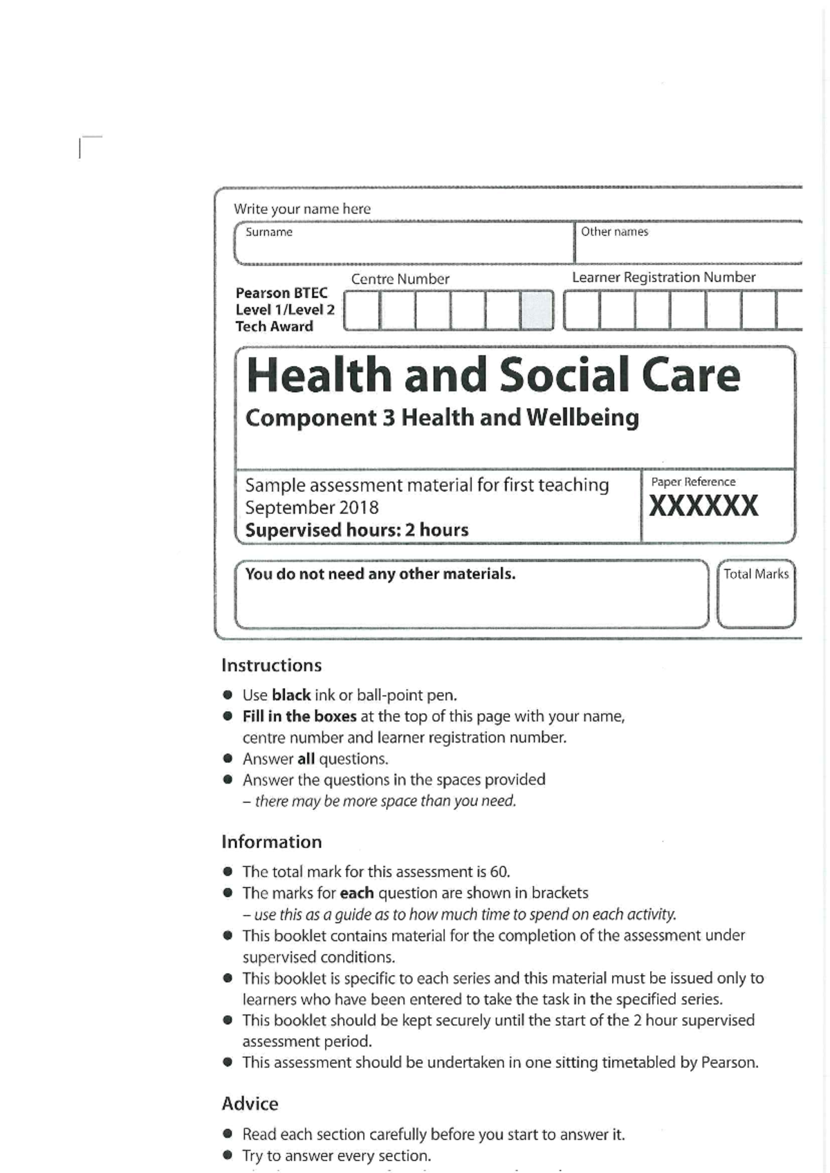 Exam Example Health and Social Care - Studocu