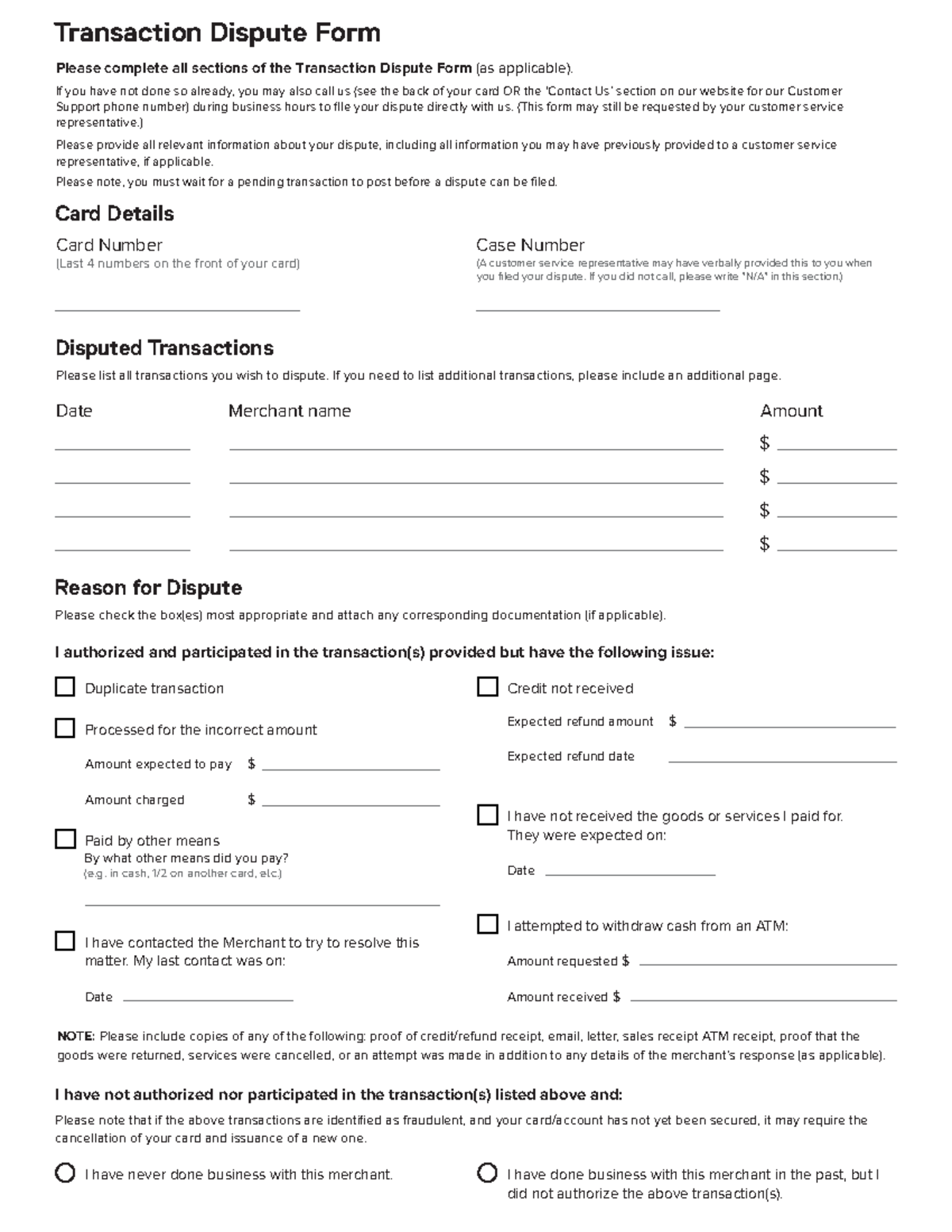 Dispute-form - /// - Transaction Dispute Form Please complete all ...