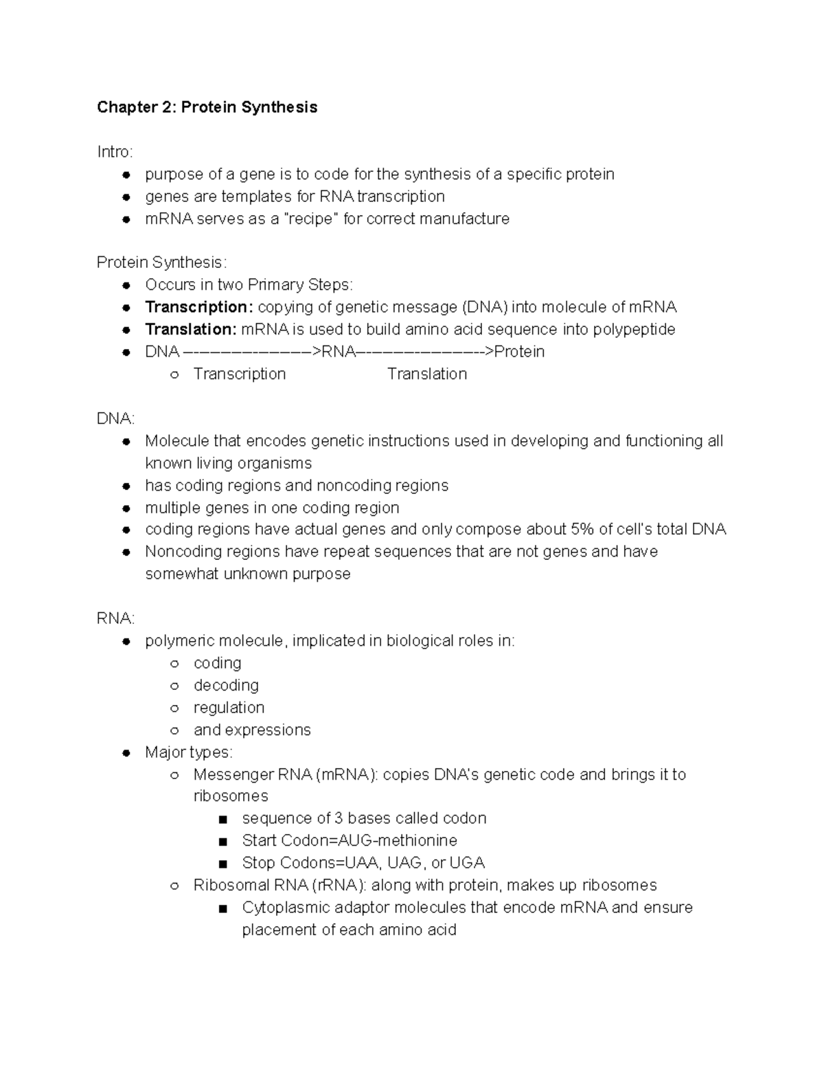 Chapter 2 Protein Synthesis - Chapter 2: Protein Synthesis Intro ...