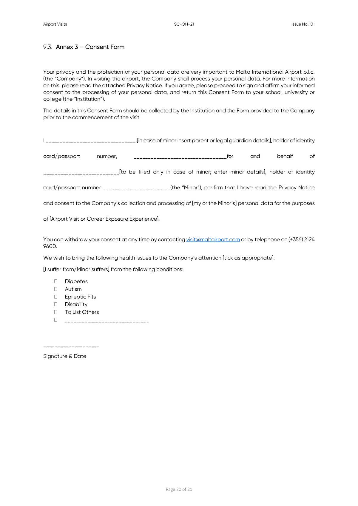 Annex 3 Consent Form - Airport Visits SC-OH-21 Issue No.: 01 Page 20 of ...