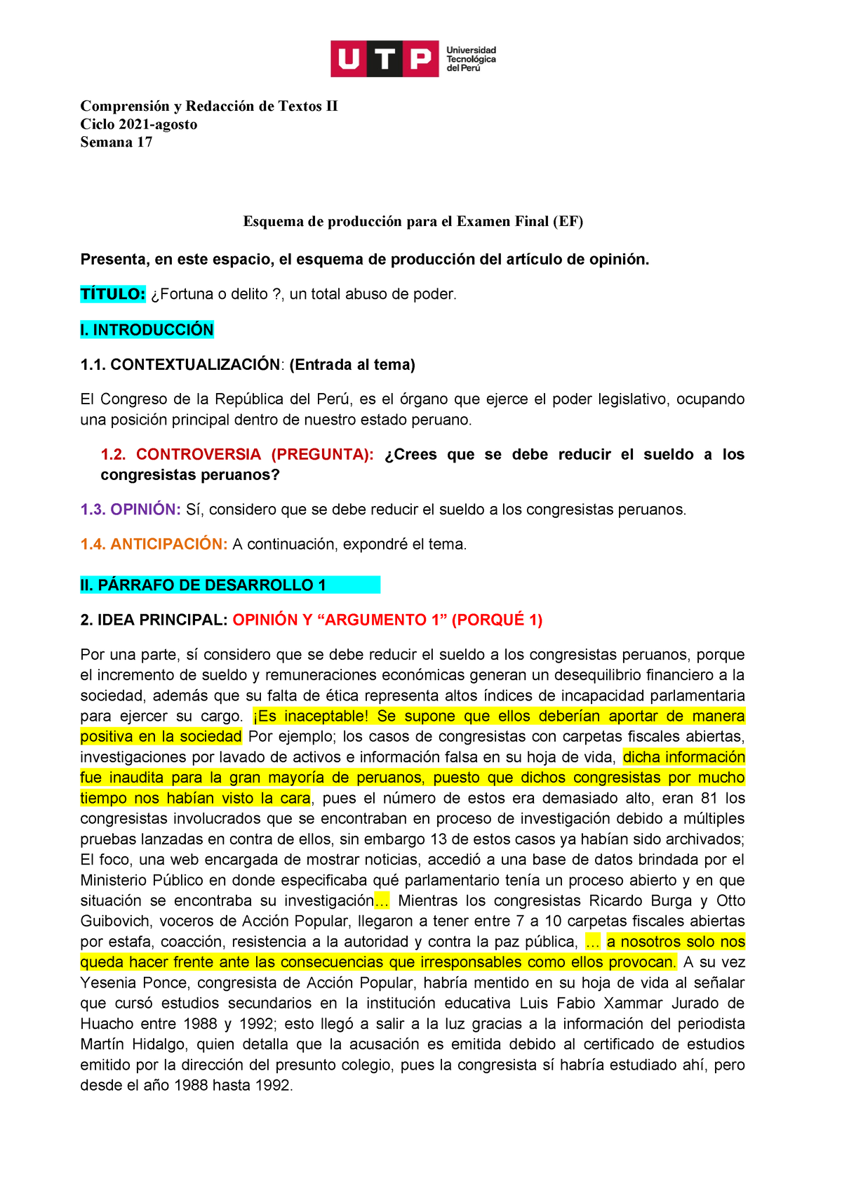 Utp S S Y S Comprensi N Y Redacci N Agosto Formato Para El Esquema De Producci N