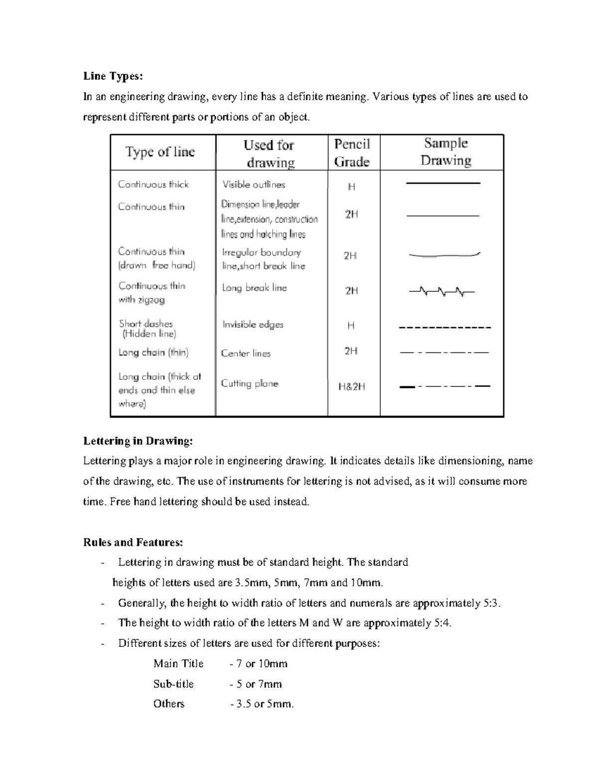 Dimensioning Line Types In an engineering drawing, every line has a