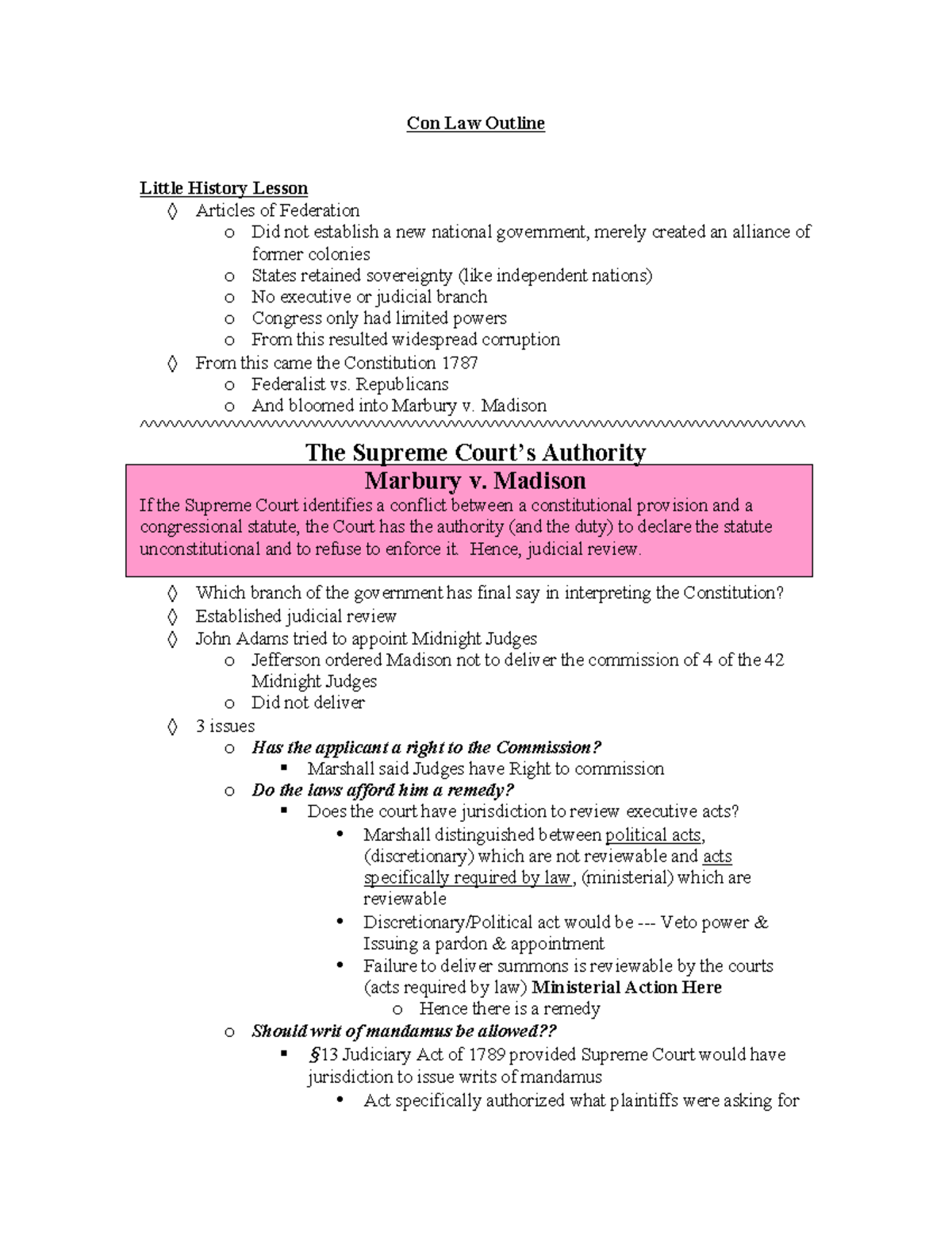 Constitutional Law Gilbert - Con Law Outline Little History Lesson ...